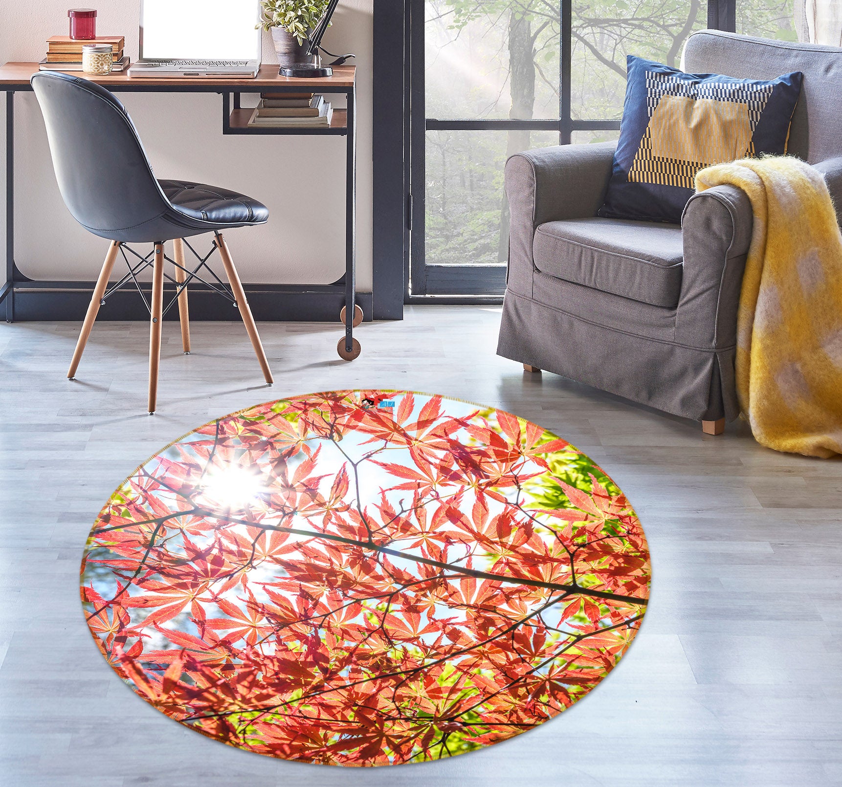 3D Sunshine Maple 7404 Assaf Frank Rug Round Non Slip Rug Mat