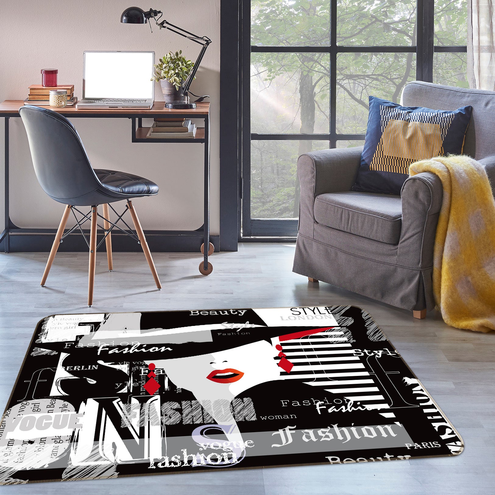 3D Black White Fashion Woman 77175 Non Slip Rug Mat