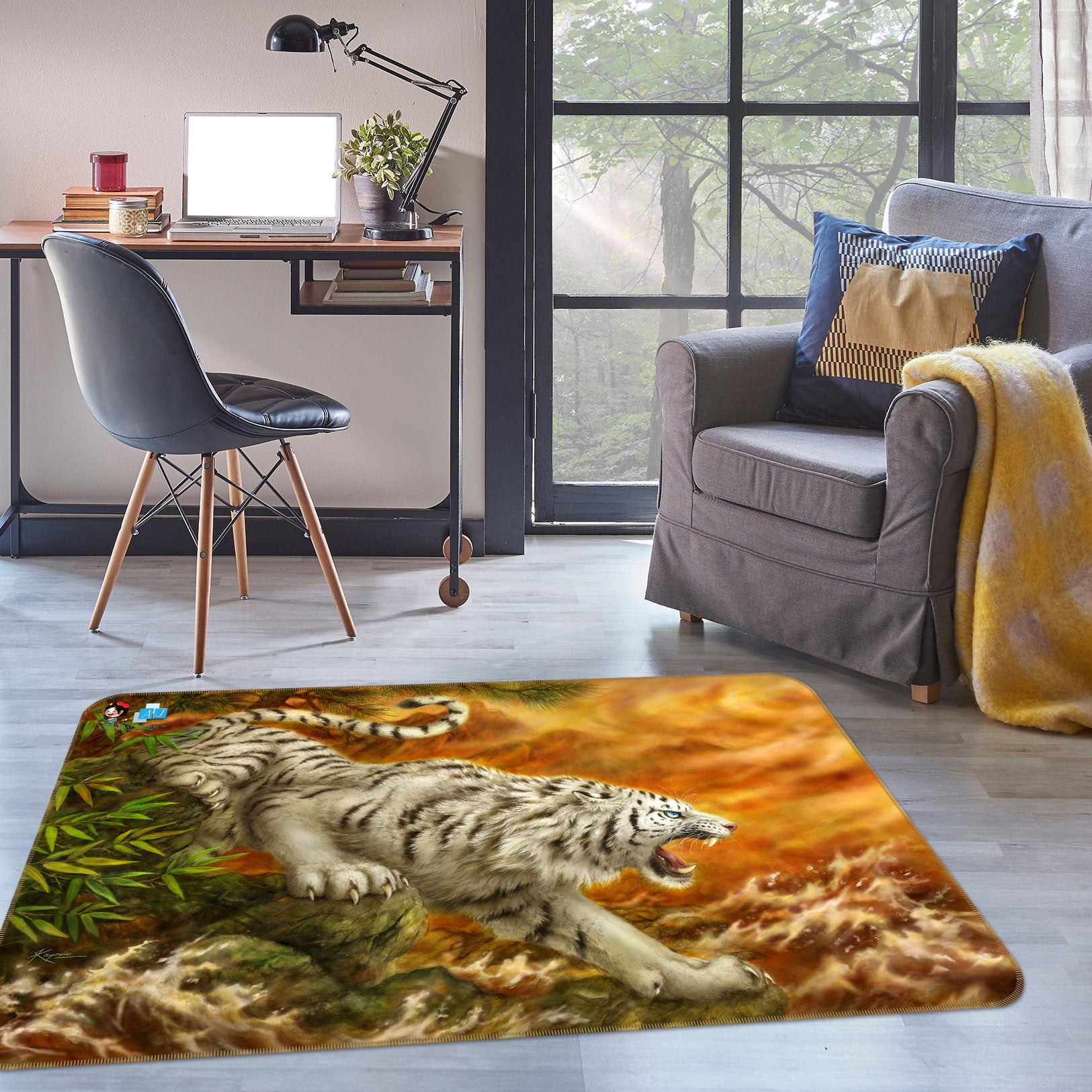 3D Hand Drawn Tiger 5654 Kayomi Harai Rug Non Slip Rug Mat