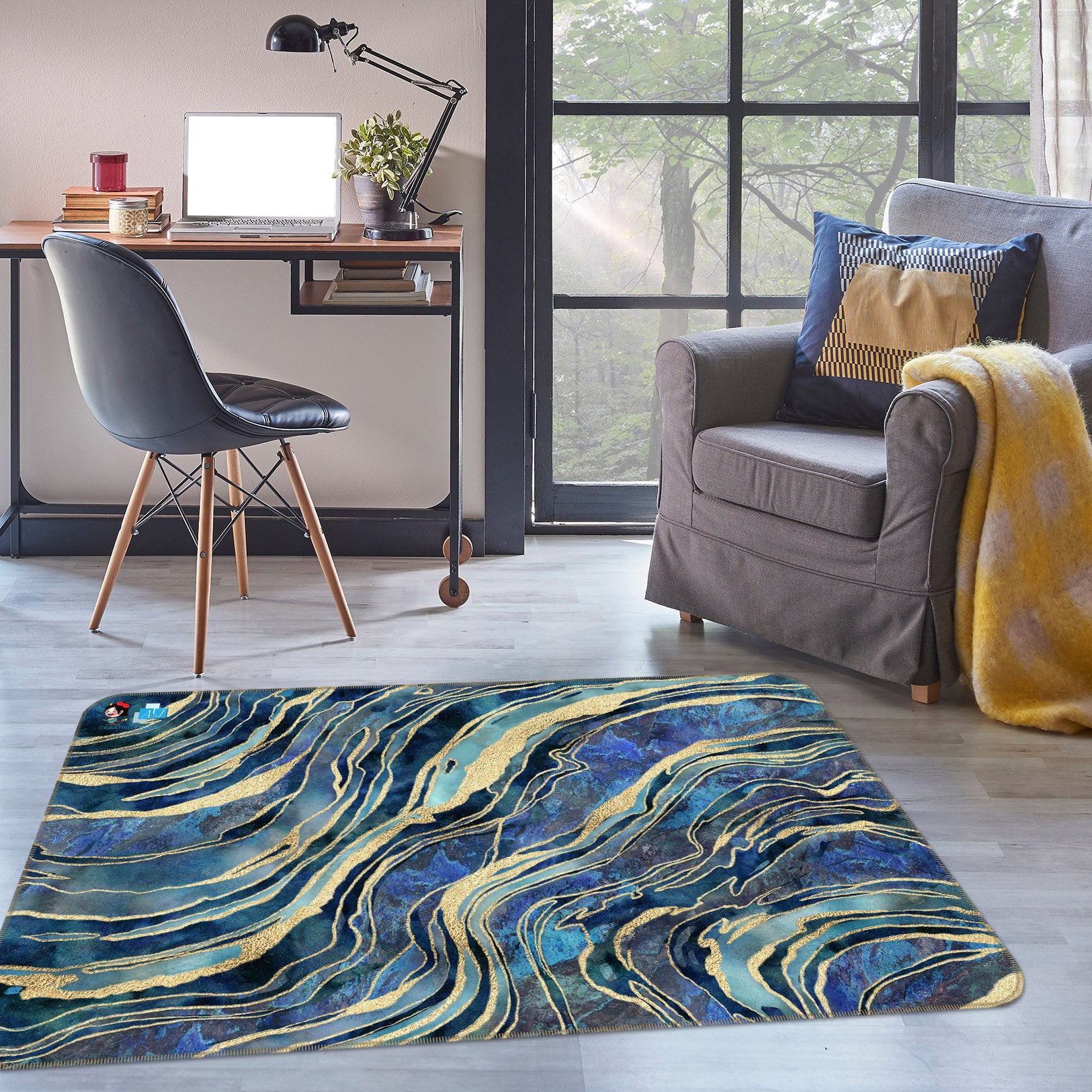 3D Golden Blue Texture 83017 Andrea haase Rug Non Slip Rug Mat