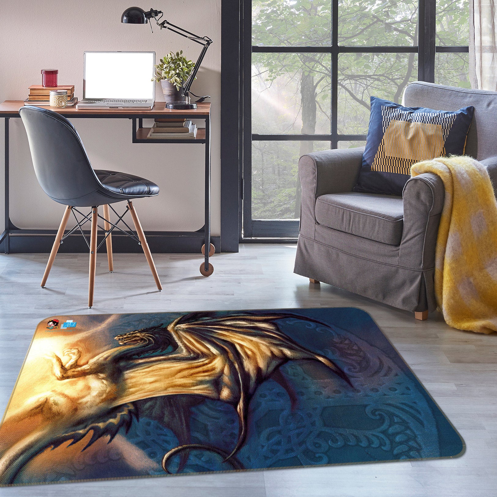 3D Dragon 5171 Ciruelo Rug Non Slip Rug Mat