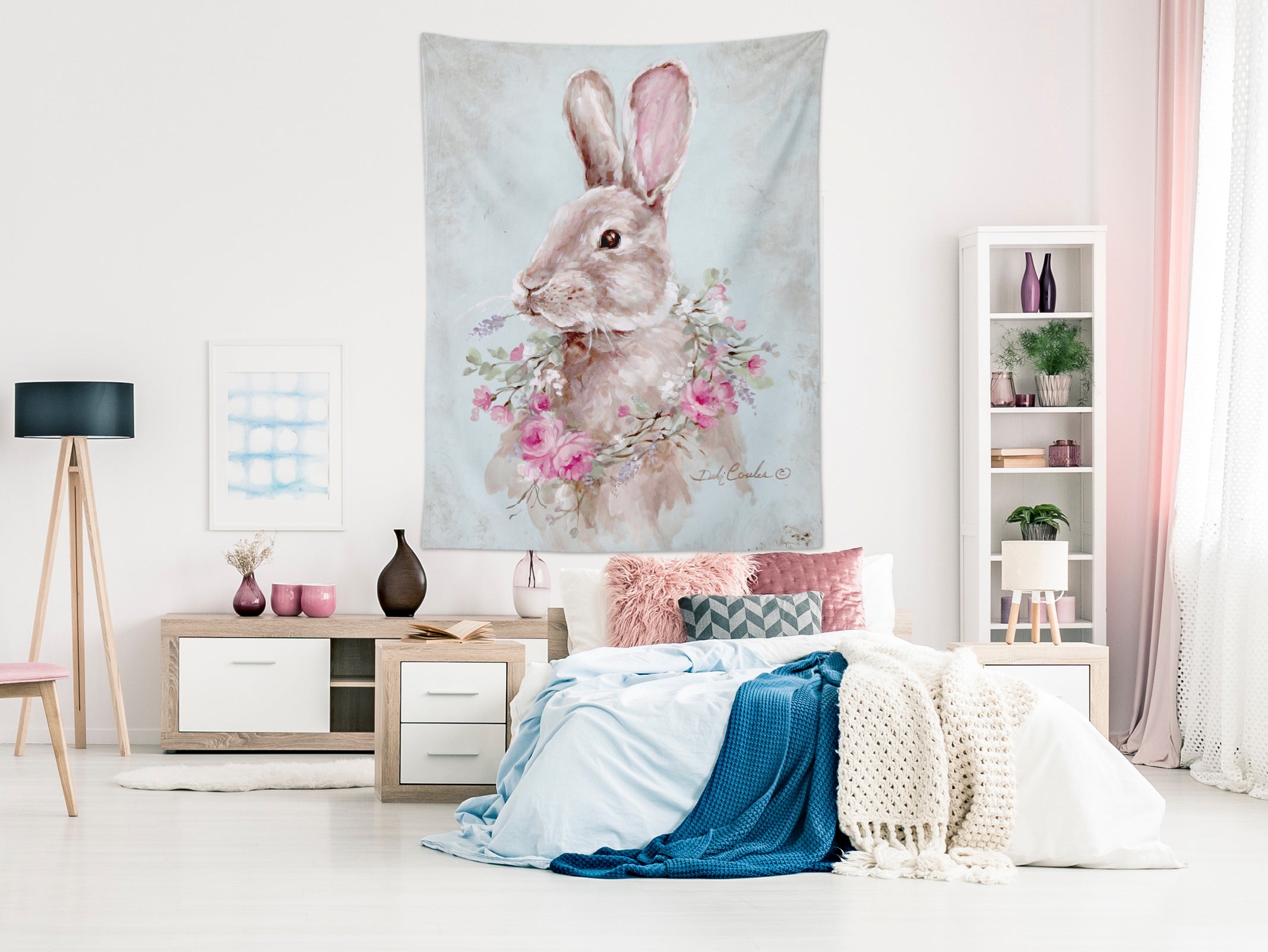 3D Rabbit Wreath 111205 Debi Coules Tapestry Hanging Cloth Hang