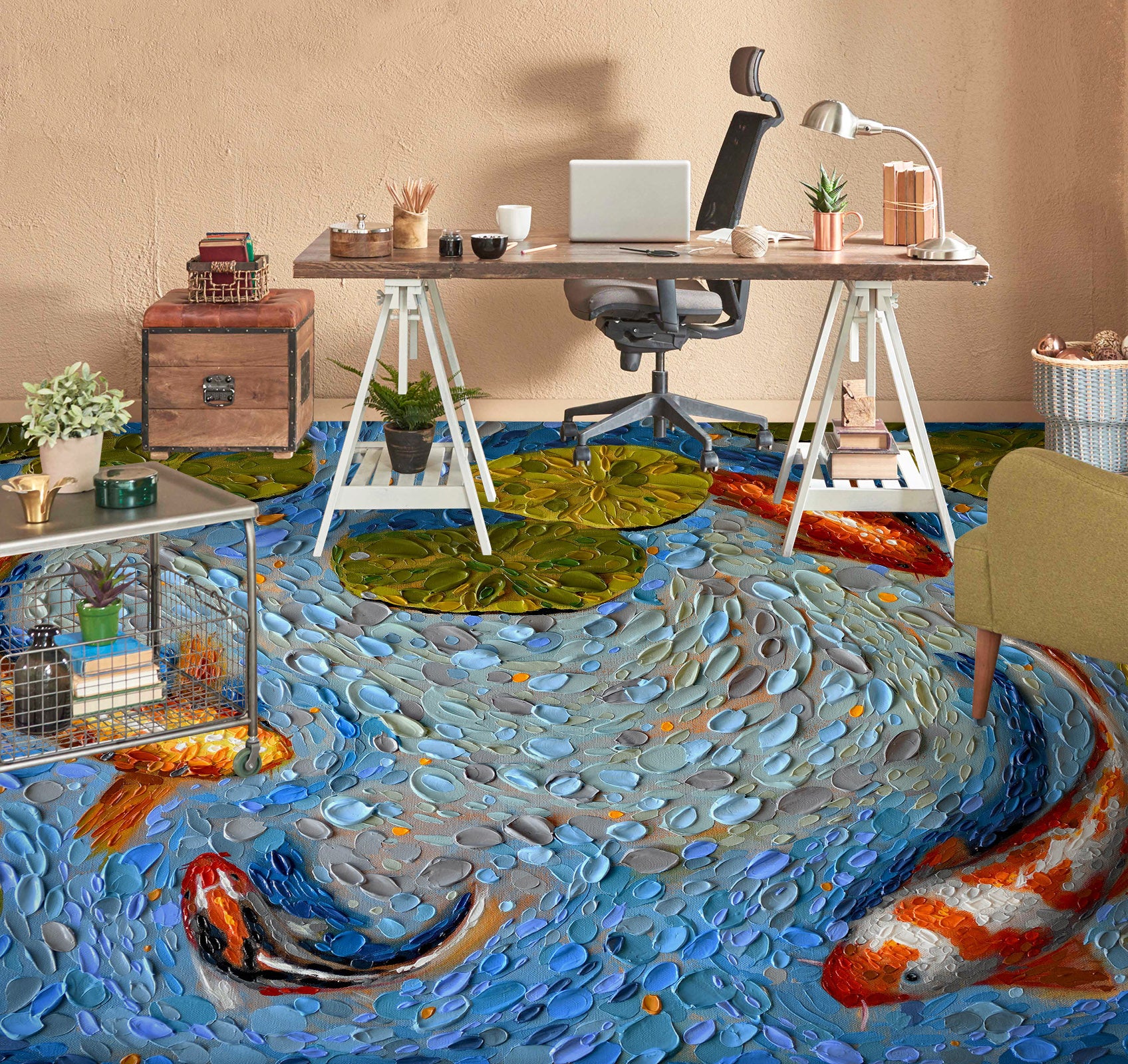 3D Goldfish Pond 102157 Dena Tollefson Floor Mural