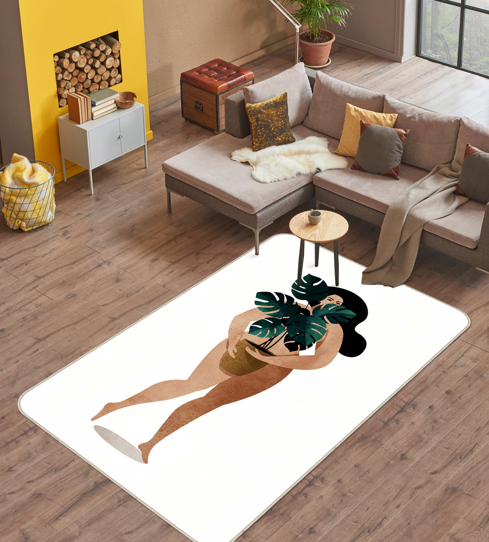 3D Nude With Plant 1092 Boris Draschoff Rug Non Slip Rug Mat