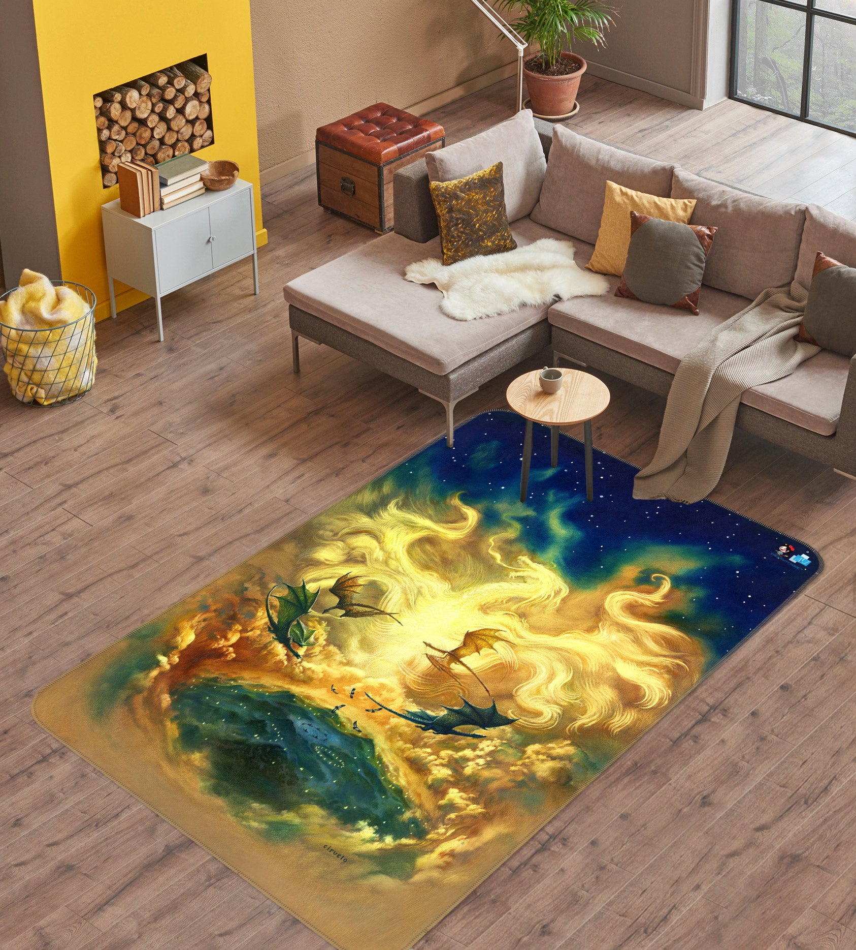 3D Dragon Big Stone Texture 6041 Ciruelo Rug Non Slip Rug Mat