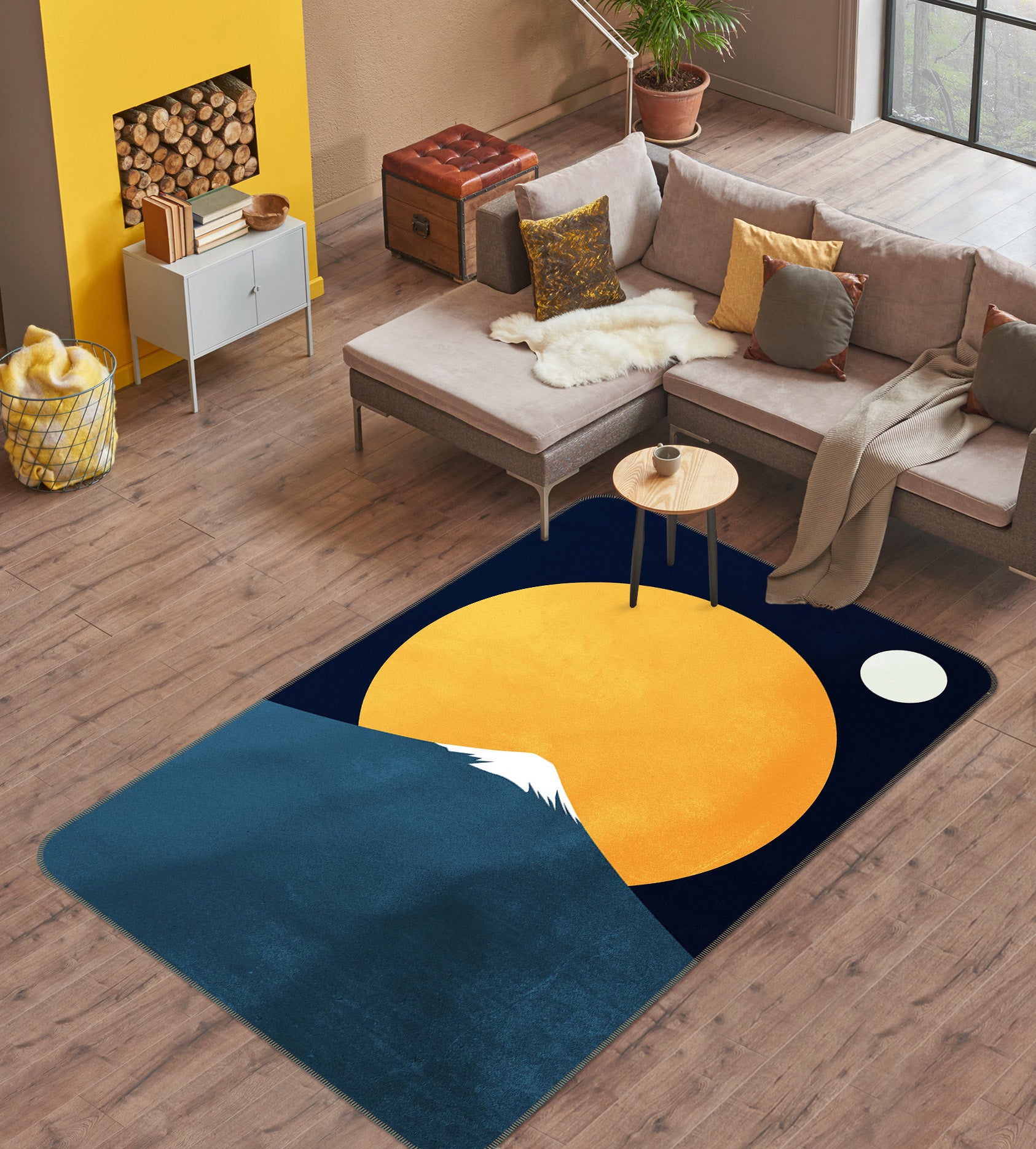 3D Yellow Moon Mountain 1053 Boris Draschoff Rug Non Slip Rug Mat