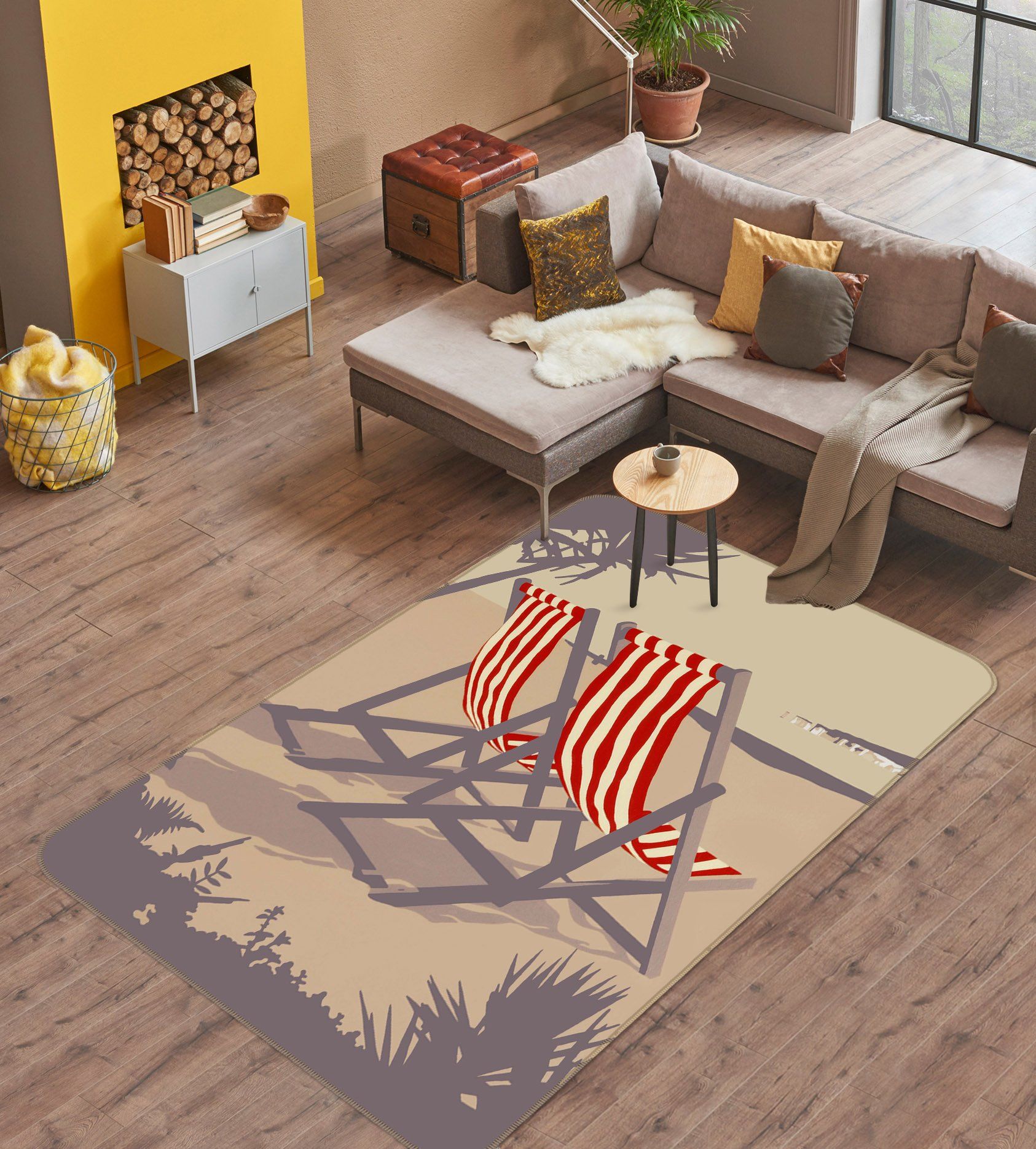 3D Bournemouth Red Deckchairs 1106 Steve Read Rug Non Slip Rug Mat Mat AJ Creativity Home 