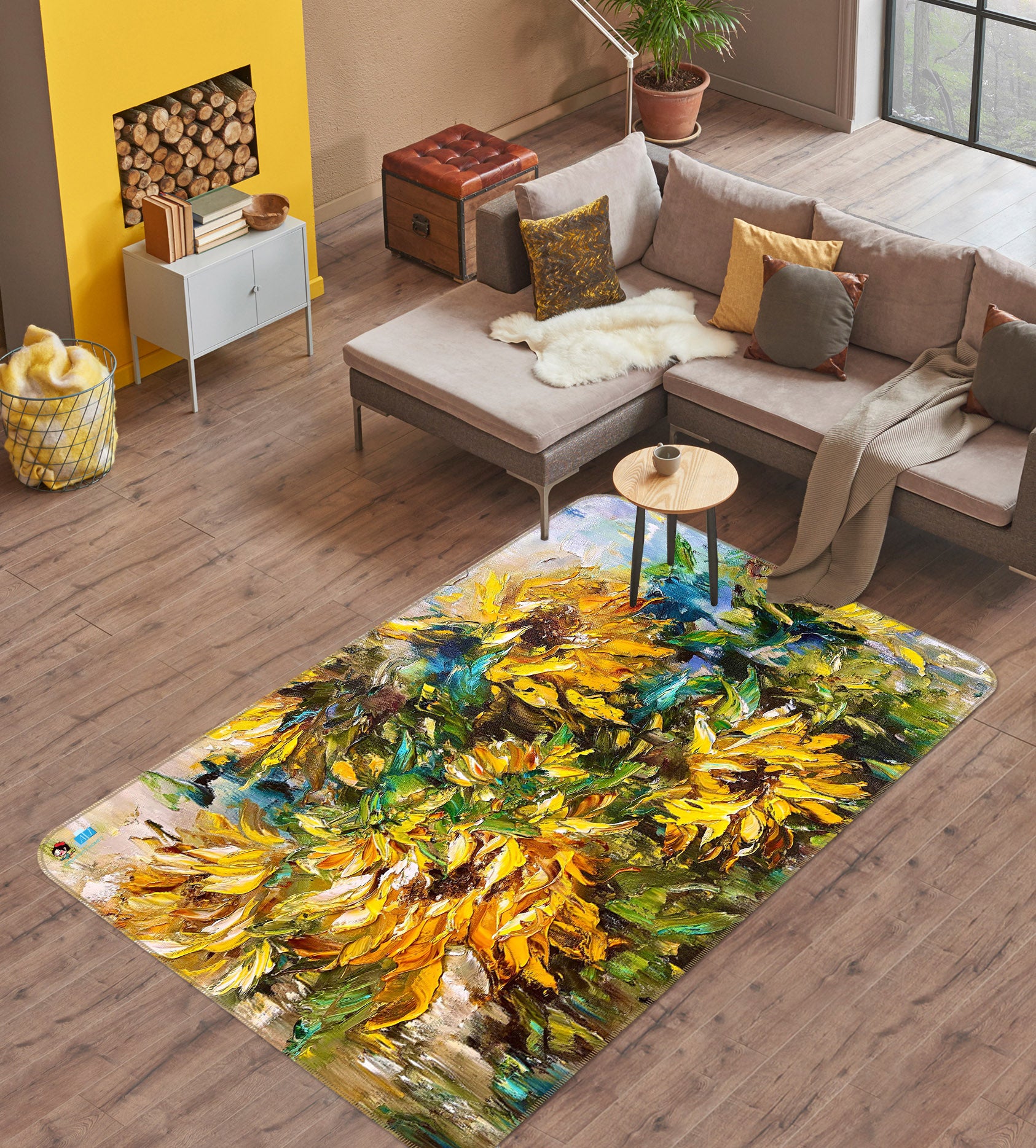 3D Yellow Sunflower 3838 Skromova Marina Rug Non Slip Rug Mat