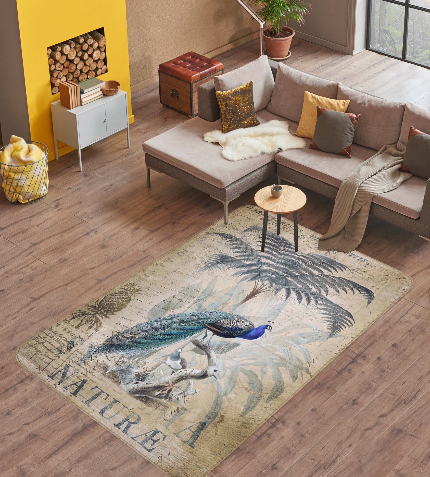 3D Wood Peacock 1028 Andrea haase Rug Non Slip Rug Mat