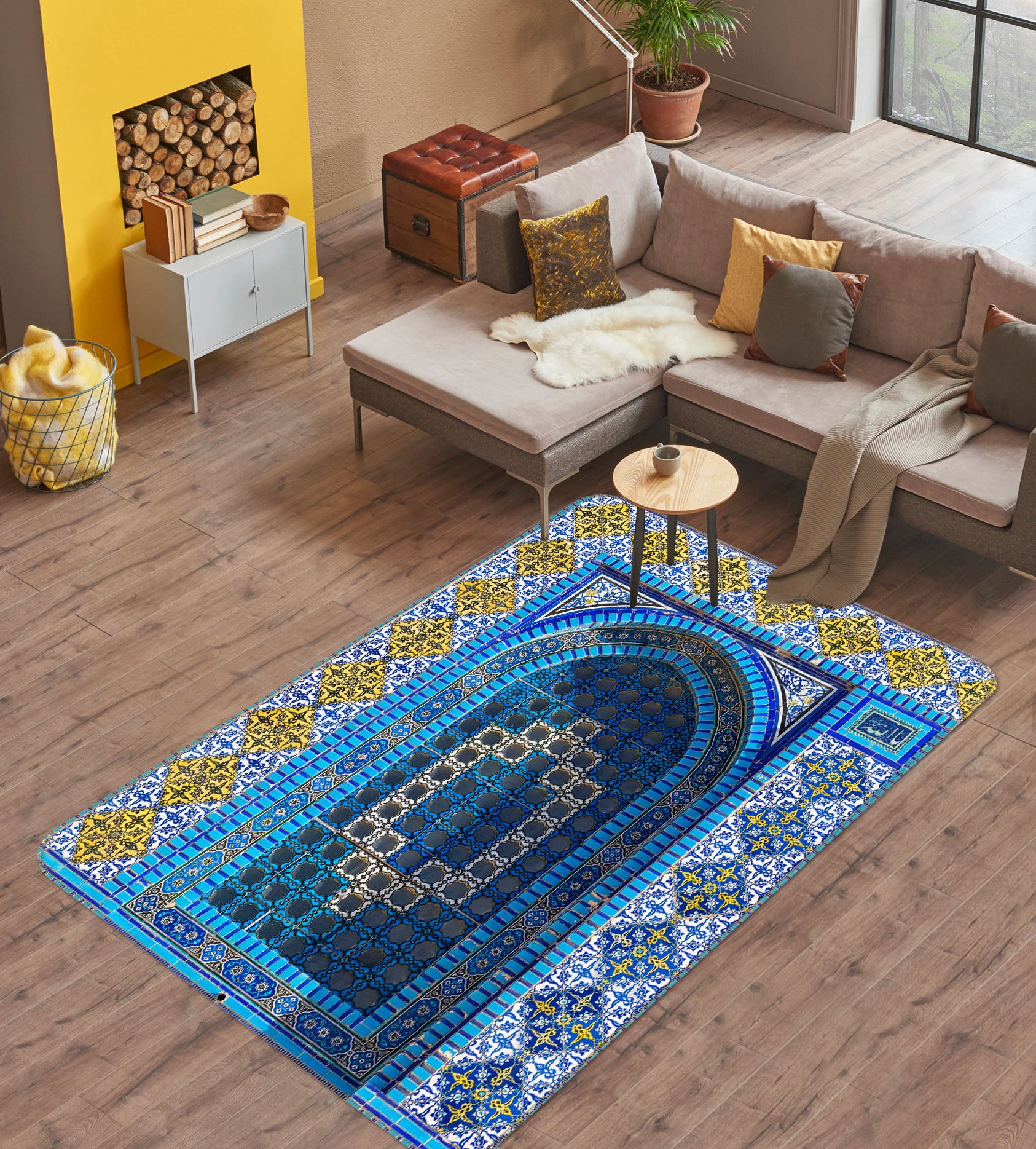 3D Blue Pattern 193 Assaf Frank Rug Non Slip Rug Mat