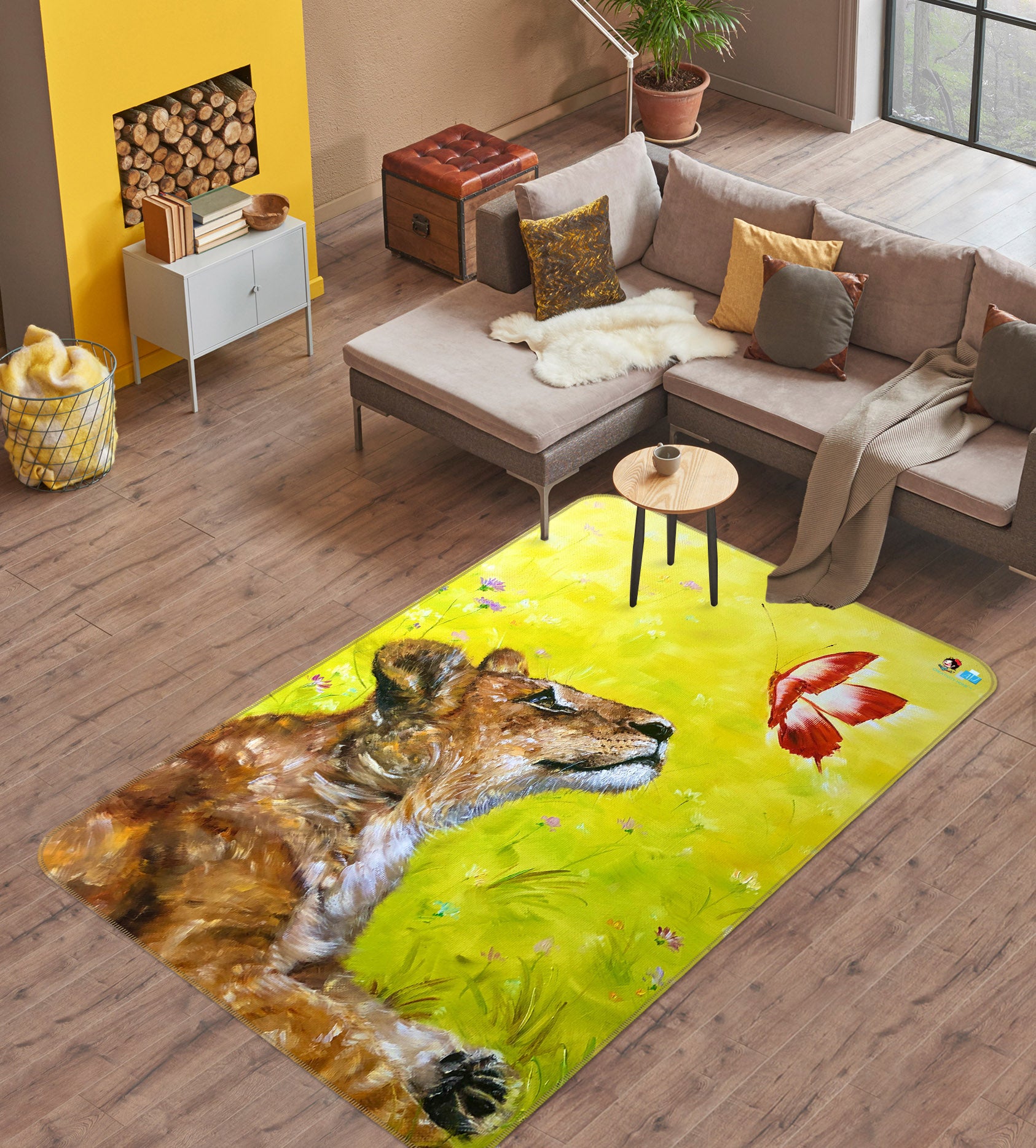 3D Lion Butterfly 1288 Skromova Marina Rug Non Slip Rug Mat