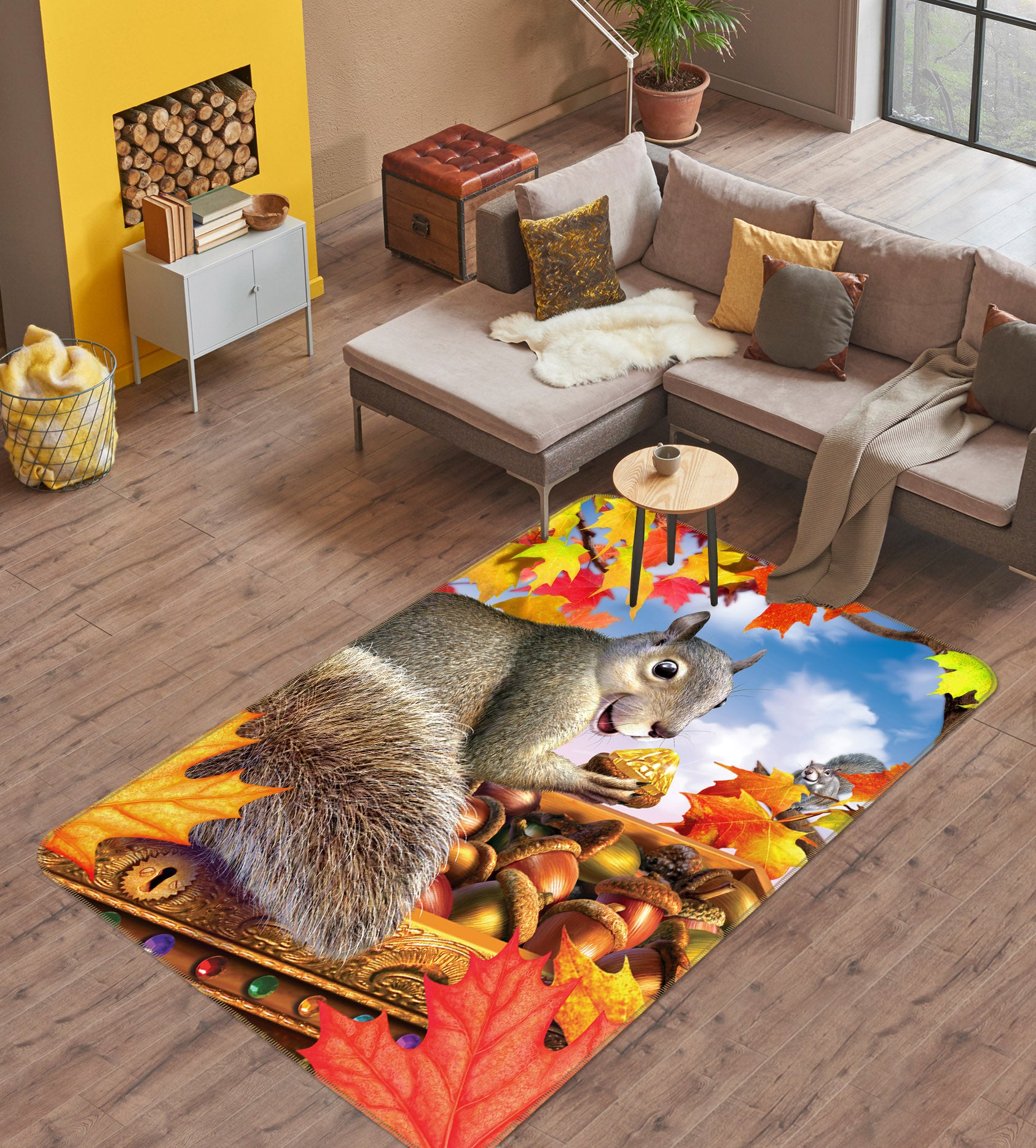 3D Squirrel Pine Cone 83105 Jerry LoFaro Rug Non Slip Rug Mat