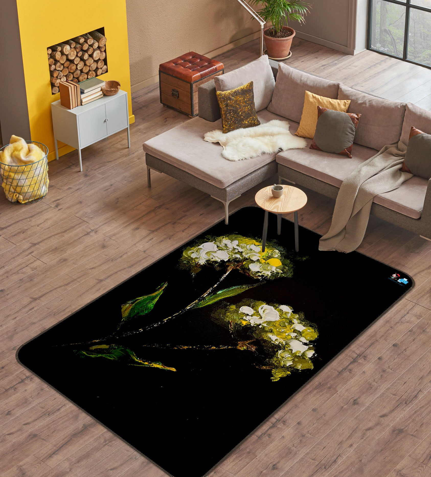 3D Yellow Flower 3848 Skromova Marina Rug Non Slip Rug Mat