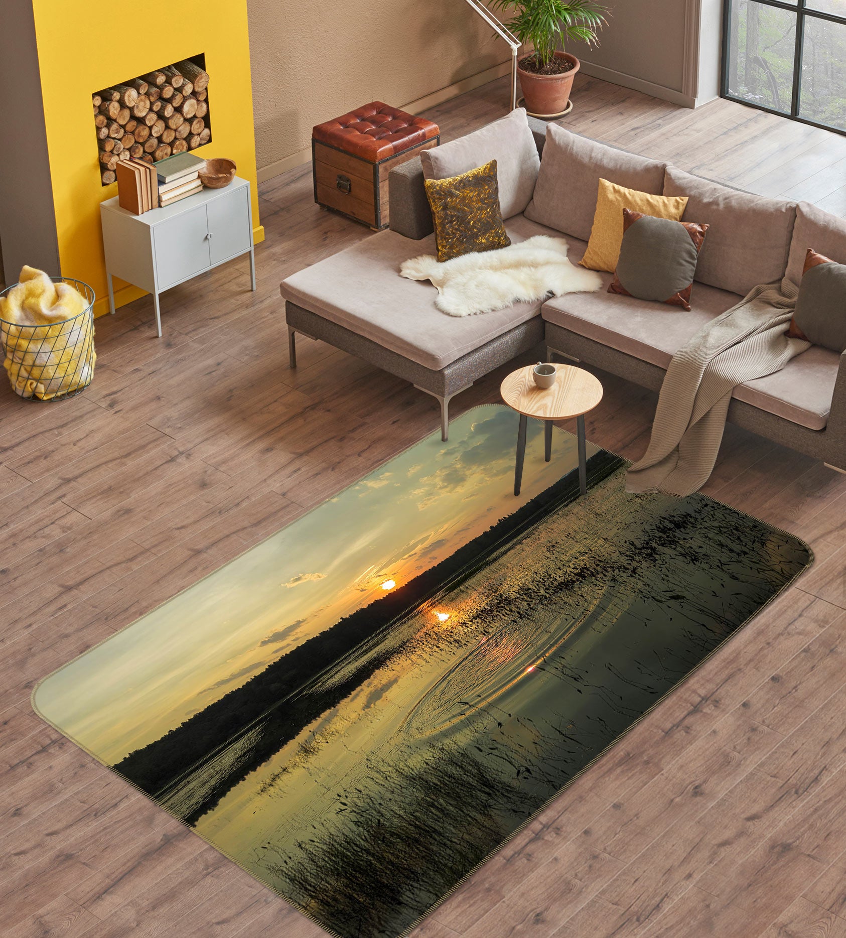 3D Sunset Lake Forest 1009 Jerry LoFaro Rug Non Slip Rug Mat