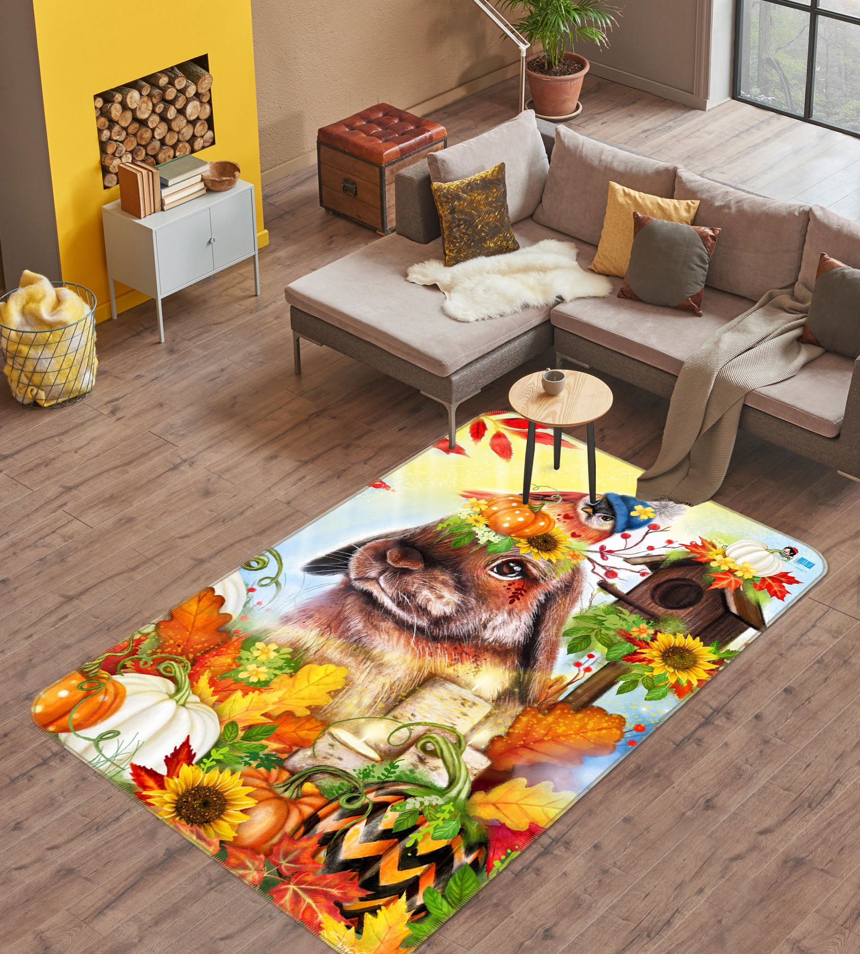 3D Sunflower Bunny 8520 Sheena Pike Rug Non Slip Rug Mat