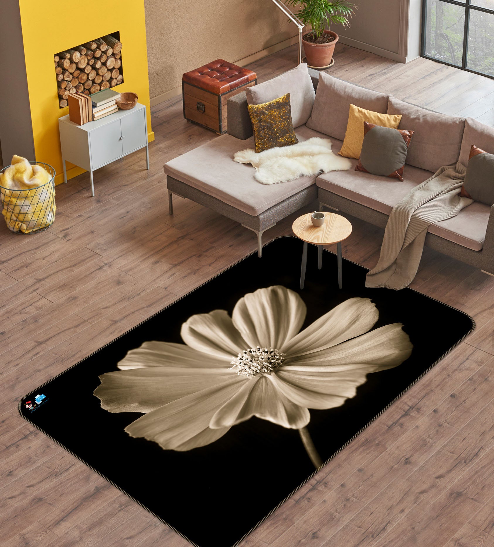 3D White Flower 6706 Assaf Frank Rug Non Slip Rug Mat