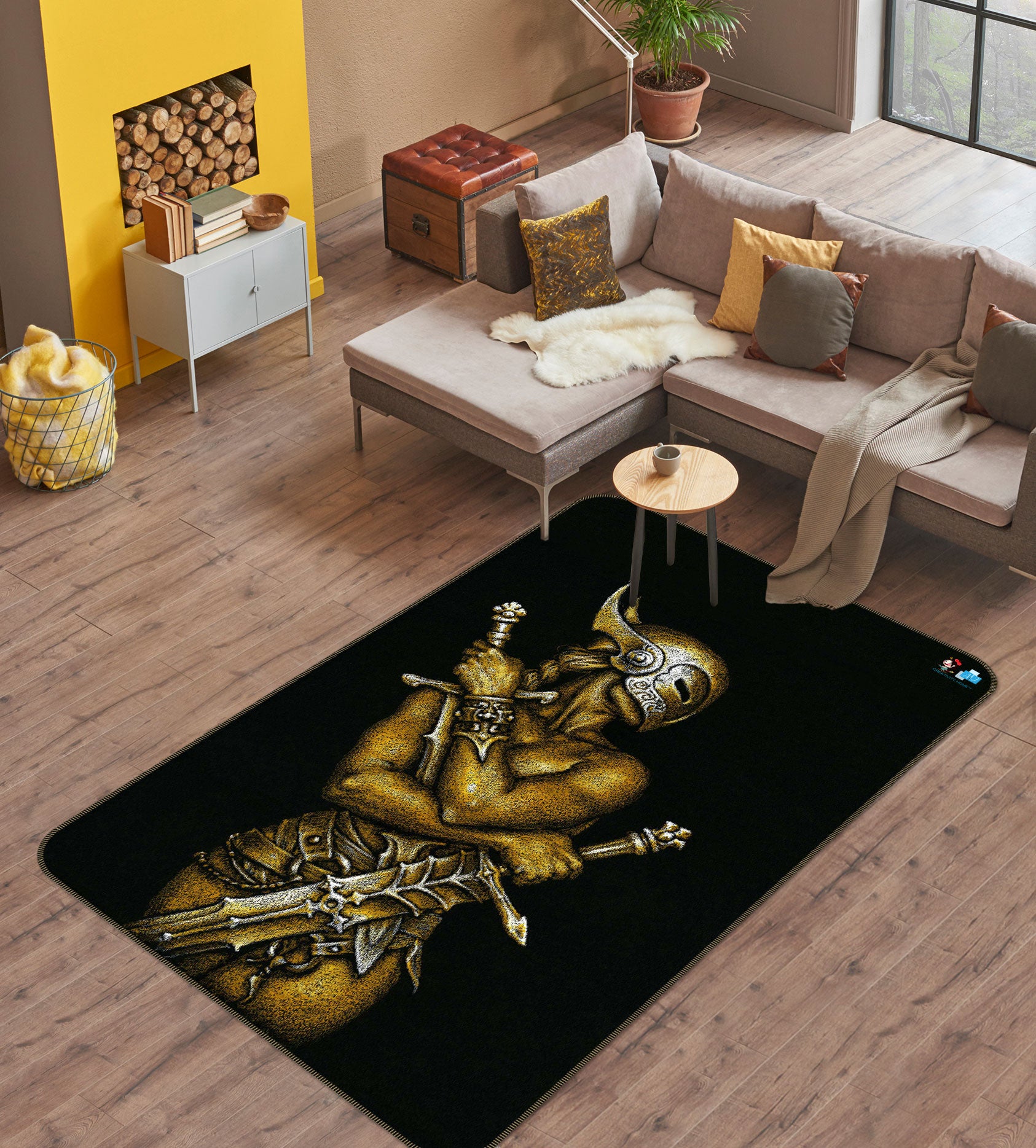 3D Sword Mask Man 6024 Ciruelo Rug Non Slip Rug Mat