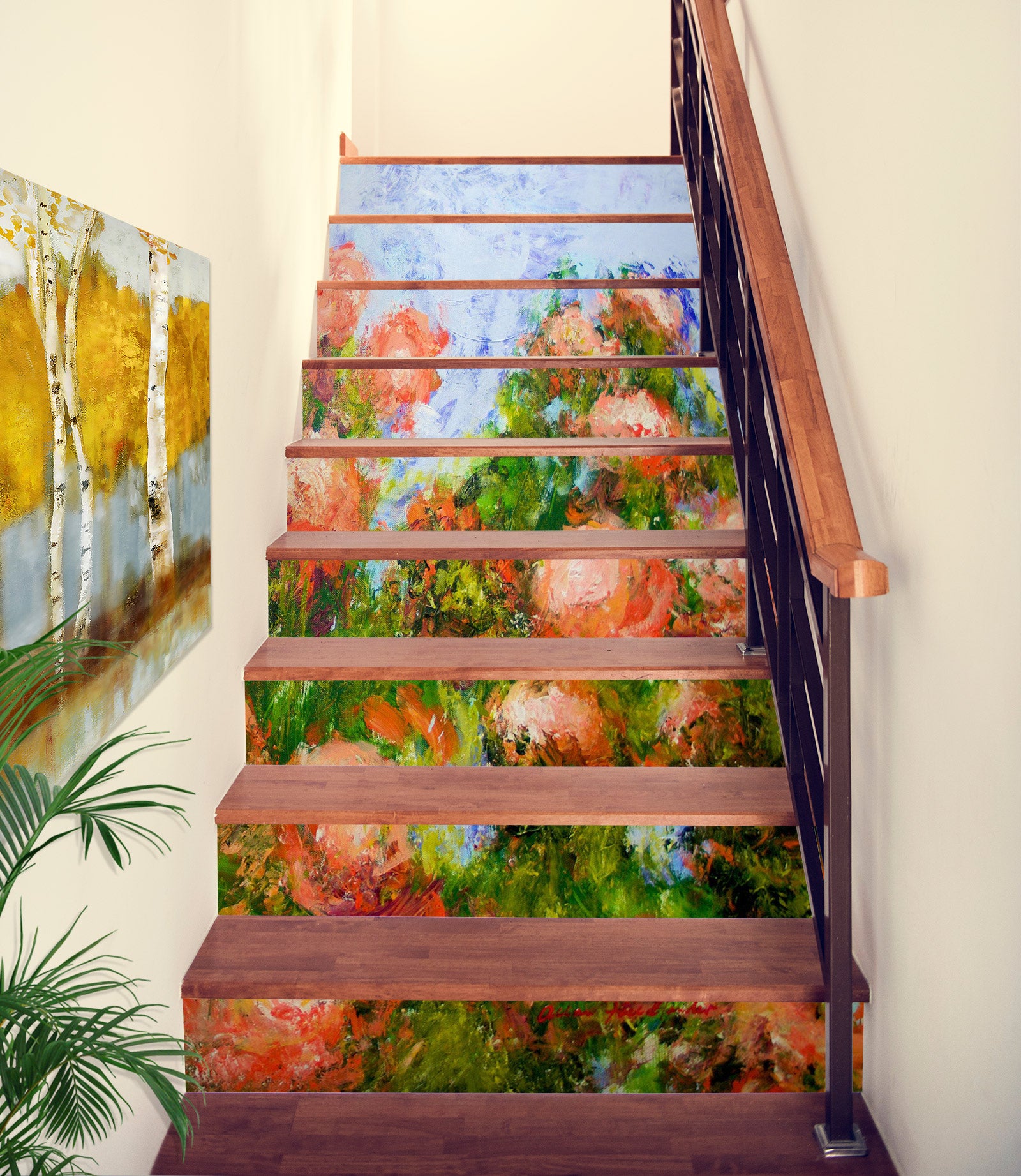 3D Pink Flower Garden Painting 90110 Allan P. Friedlander Stair Risers