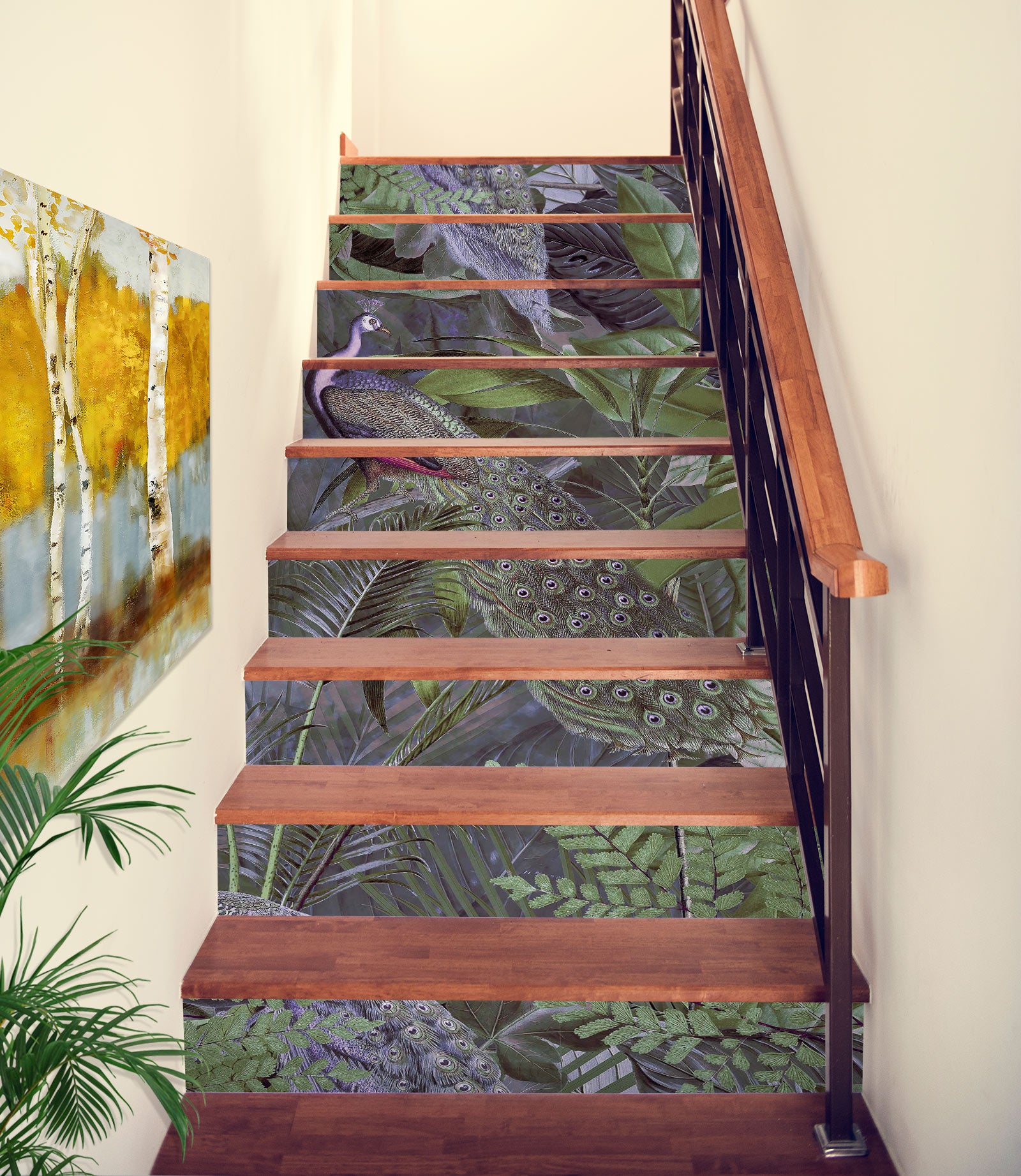 3D Jungle Peacock Leaves 10479 Andrea Haase Stair Risers