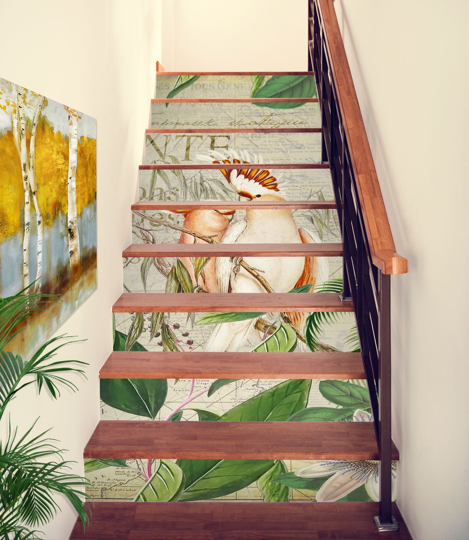 3D Parrot Green Leaves 11052 Andrea Haase Stair Risers