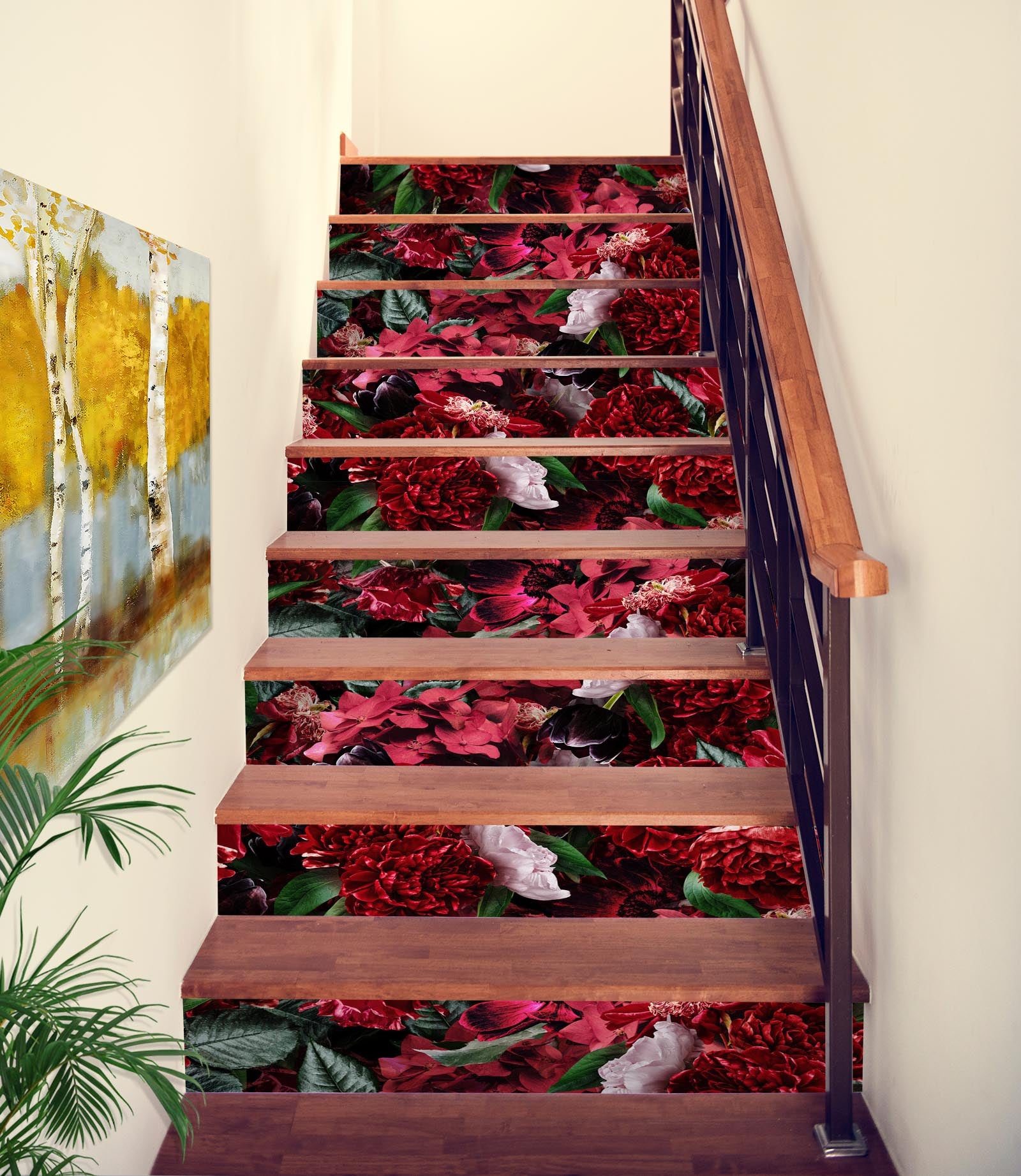 3D Red Flower Pattern 10418 Uta Naumann Stair Risers