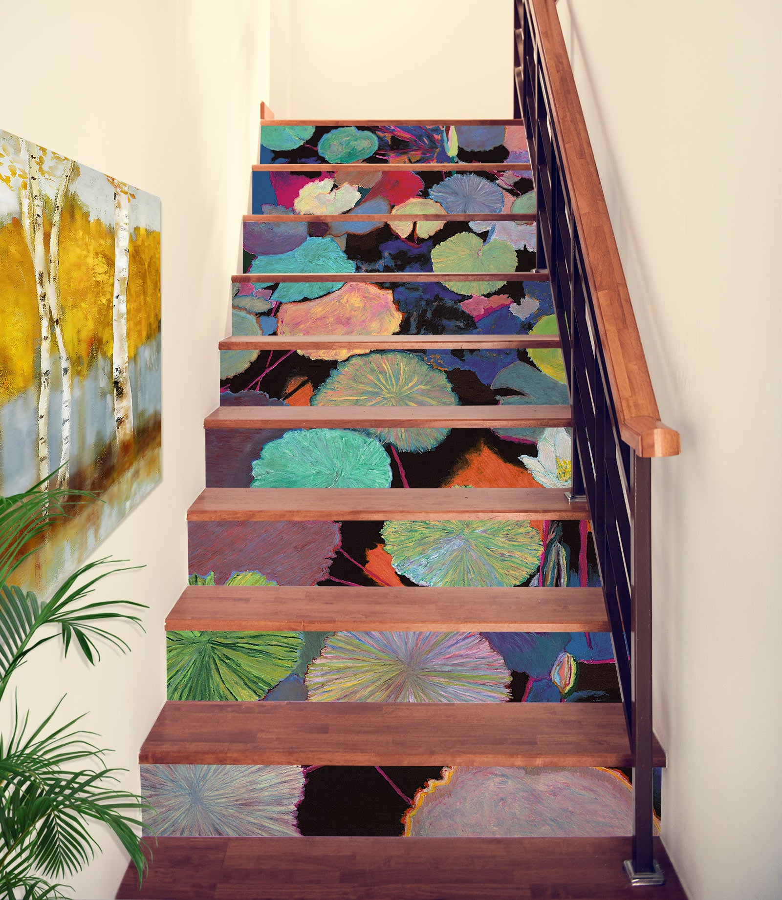 3D Colorful Lotus Leaf Pattern 90135 Allan P. Friedlander Stair Risers