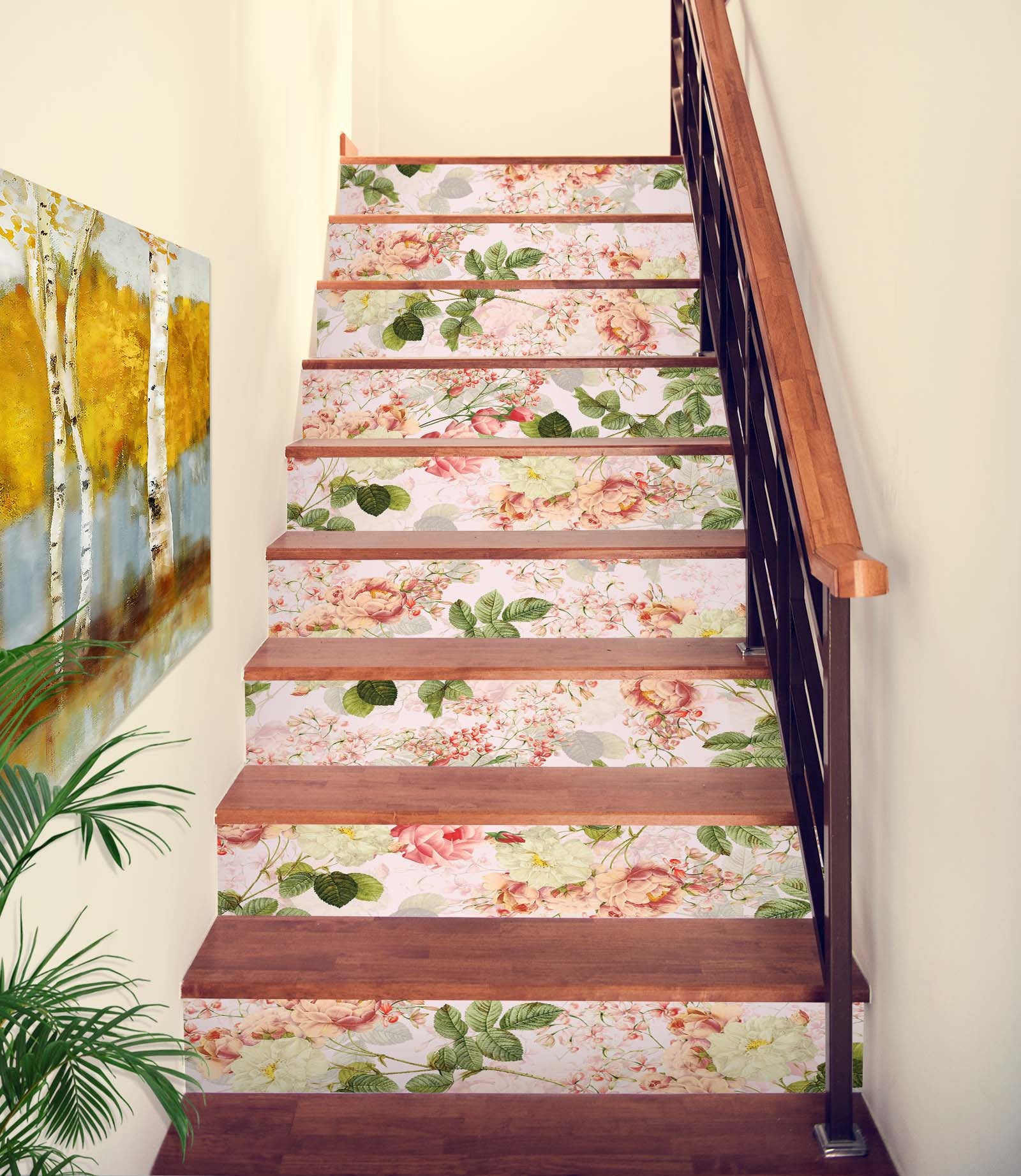 3D Pink Flowers 103230 Uta Naumann Stair Risers