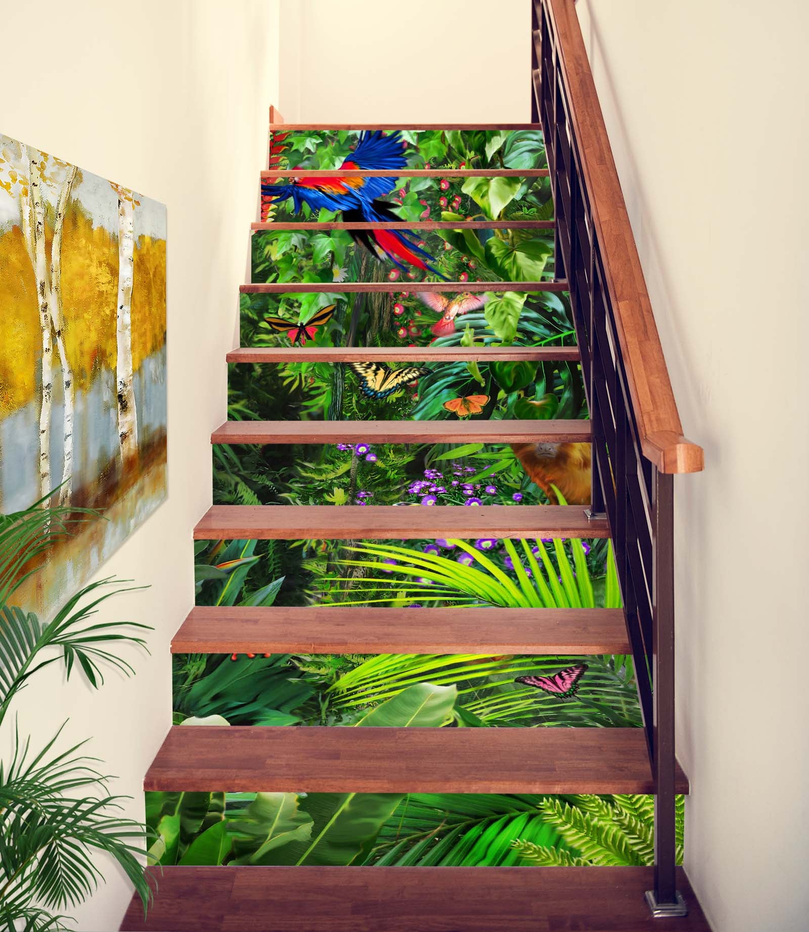 3D Jungle Monkey Parrot 96210 Adrian Chesterman Stair Risers