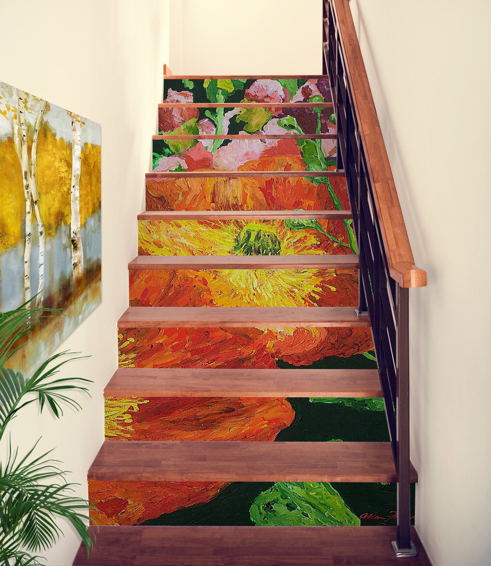 3D Red Flower Oil Painting 89210 Allan P. Friedlander Stair Risers