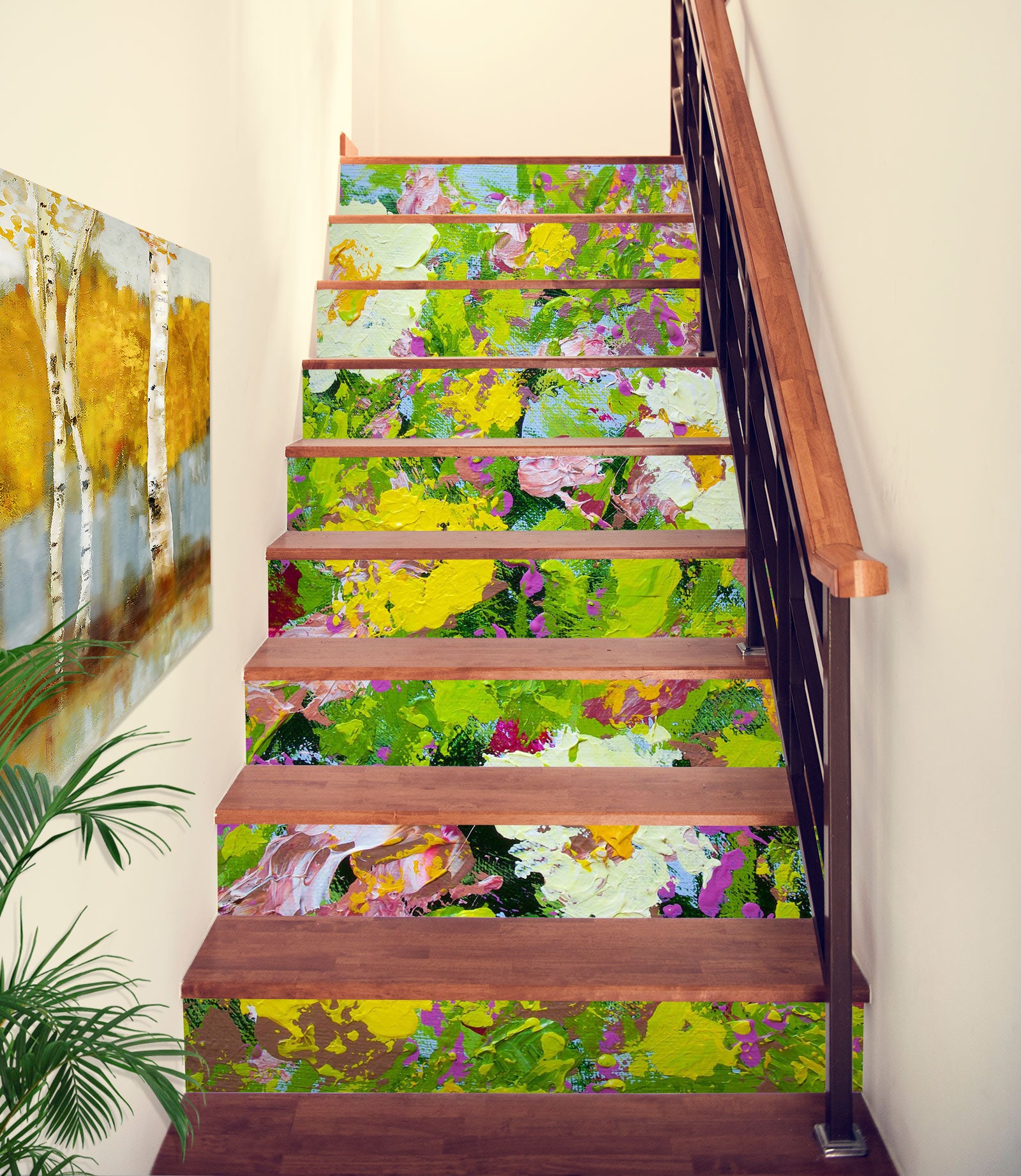 3D White Flower Oil Painting Pattern 9073 Allan P. Friedlander Stair Risers