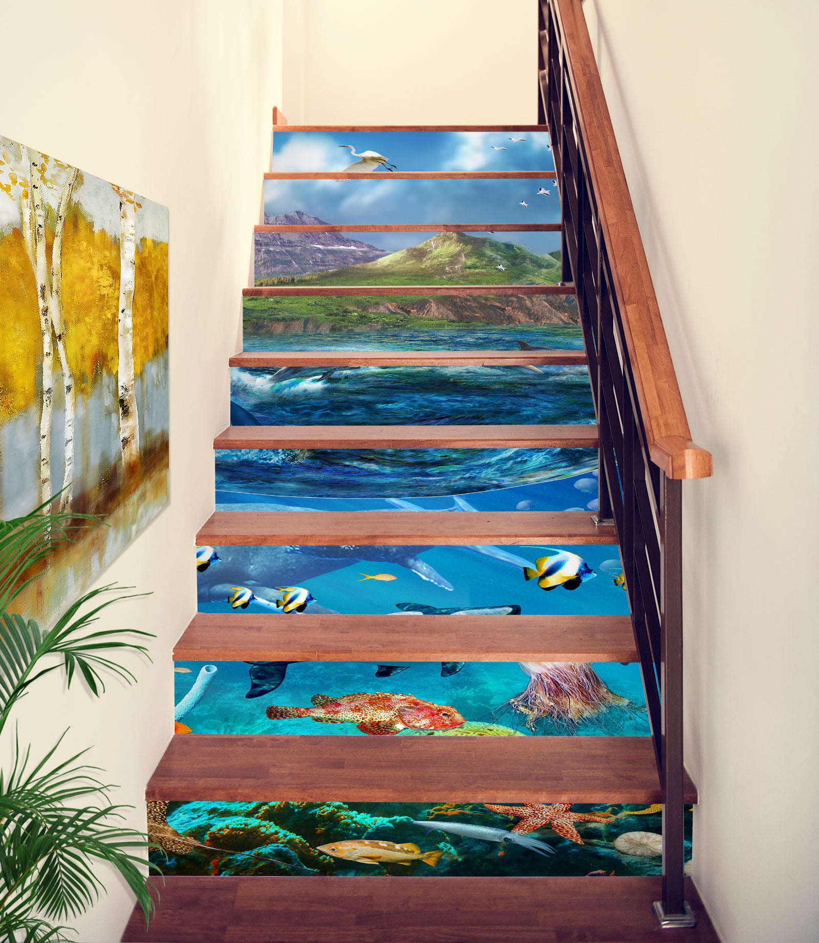 3D Mountain Ocean Fish 96183 Adrian Chesterman Stair Risers