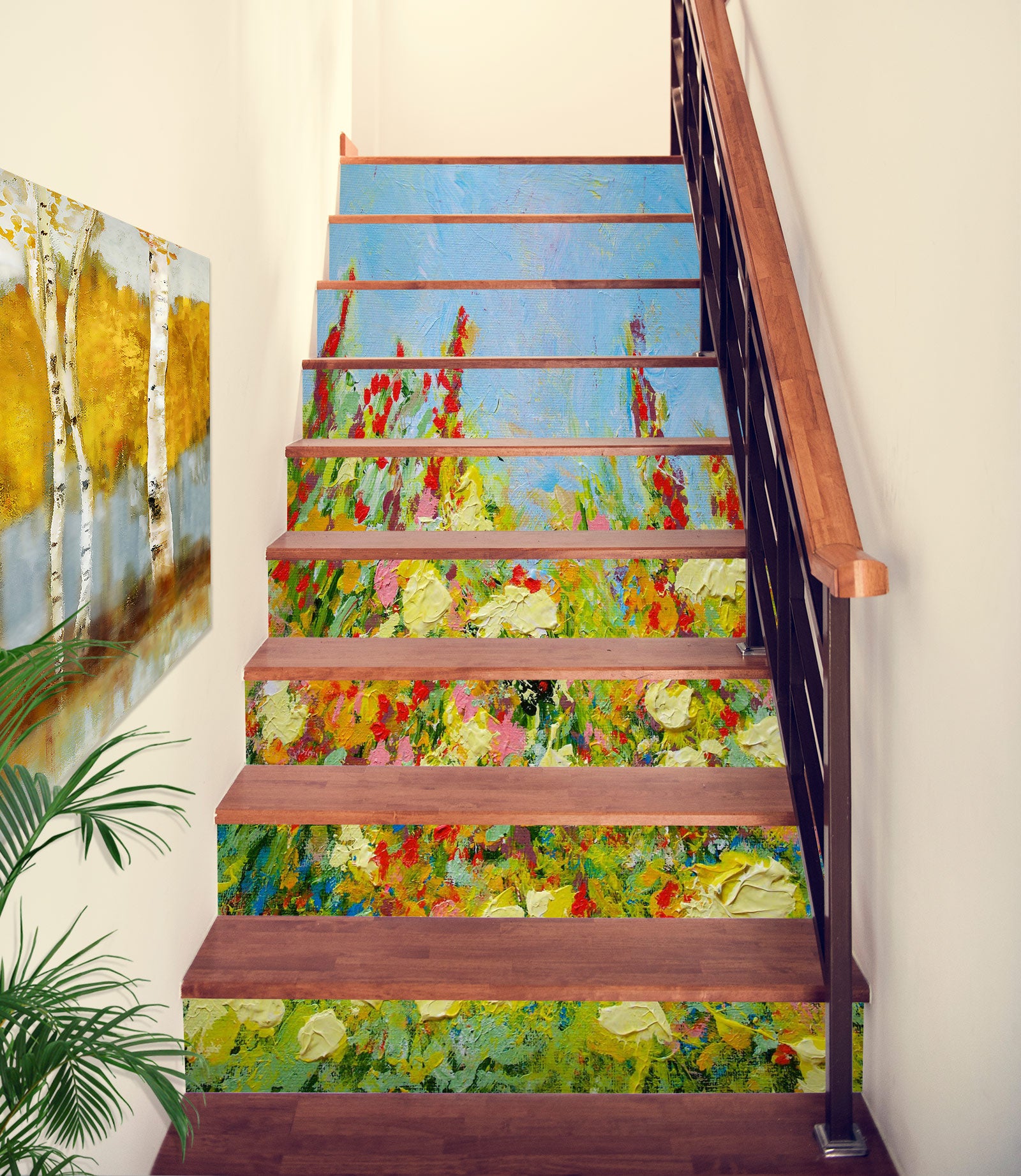 3D Flower Bush Oil Painting 9072 Allan P. Friedlander Stair Risers