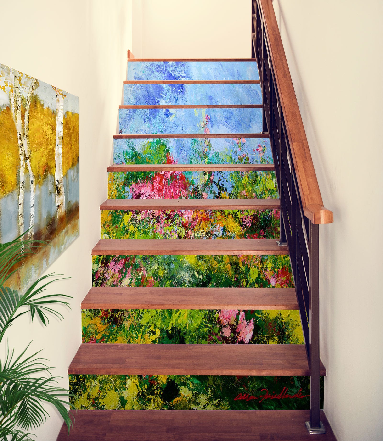 3D Flower Bush Blue Sky 9014 Allan P. Friedlander Stair Risers