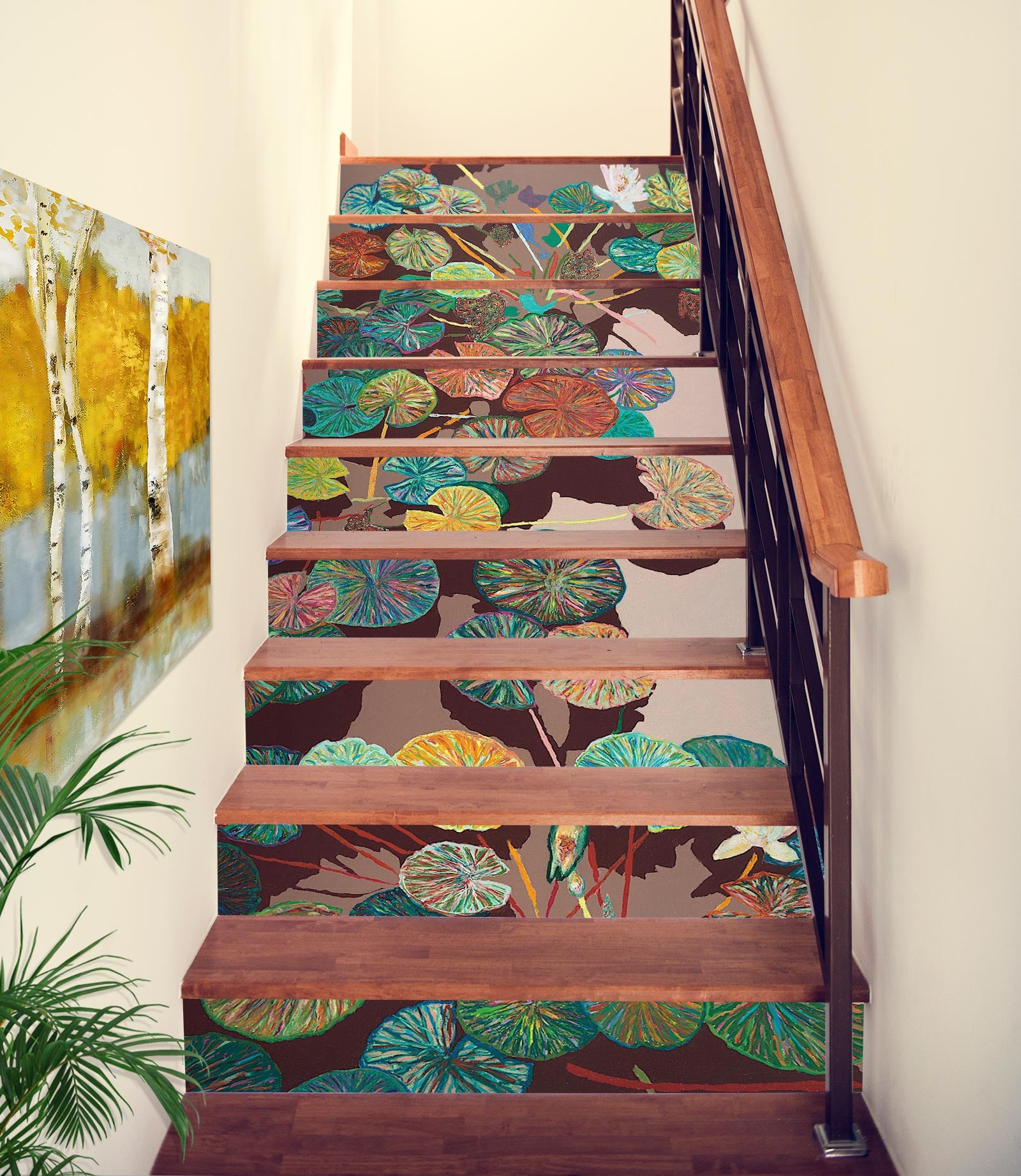 3D Colorful Pattern Lotus Leaf Pond 90126 Allan P. Friedlander Stair Risers