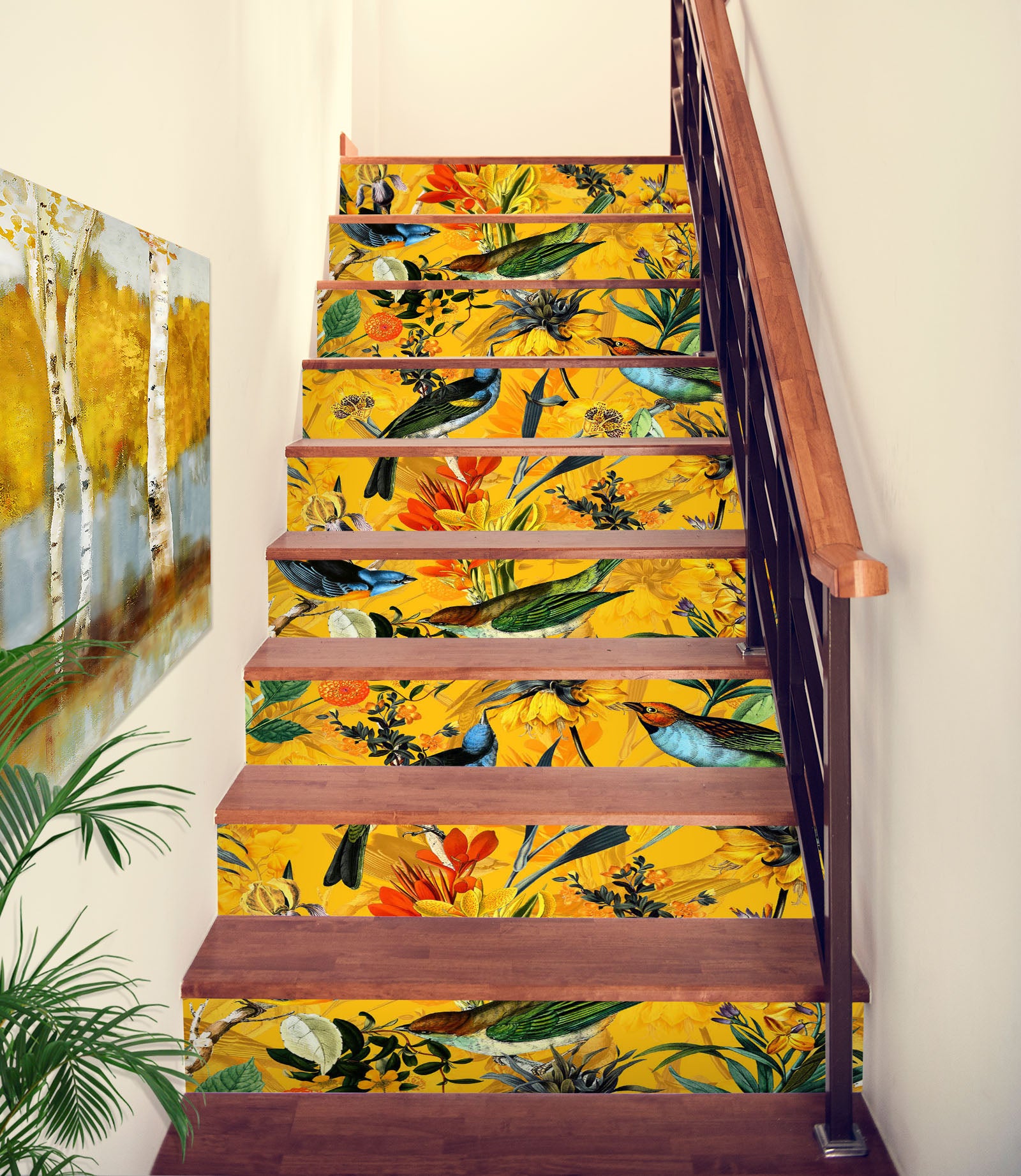 3D Yellow Bottom Bird Leaves 103218 Uta Naumann Stair Risers