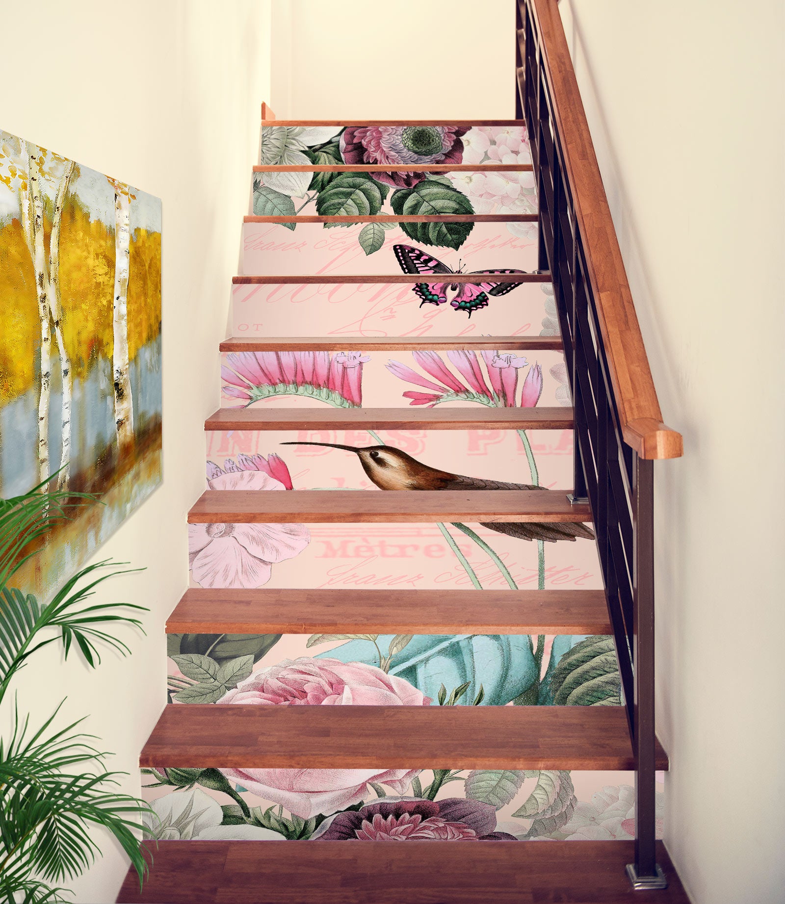 3D Pink Flower Butterfly 10492 Andrea Haase Stair Risers