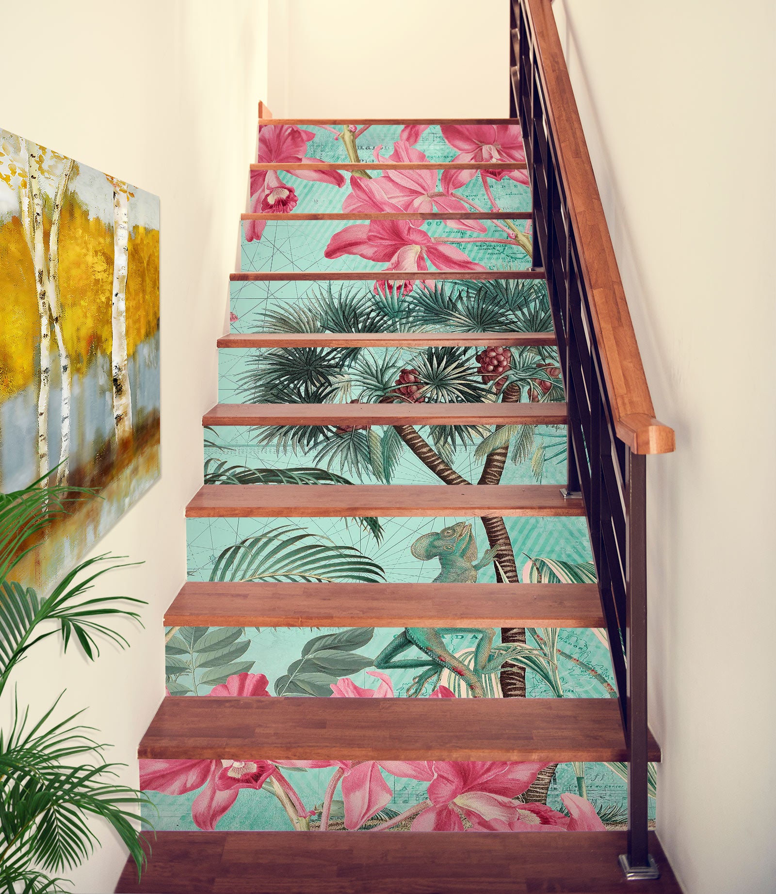 3D Pink Flowers Trees 104121 Andrea Haase Stair Risers