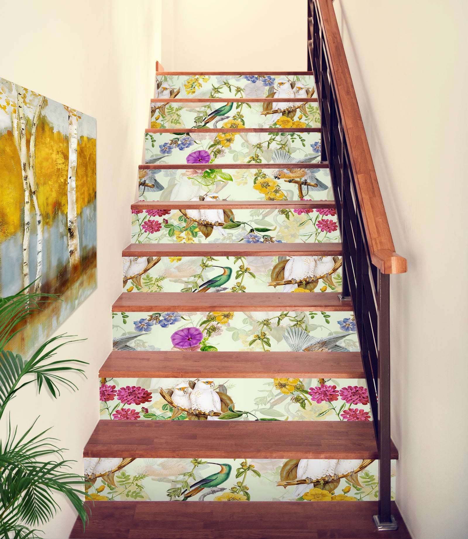 3D Colorful Flower Branch Bird 103210 Uta Naumann Stair Risers