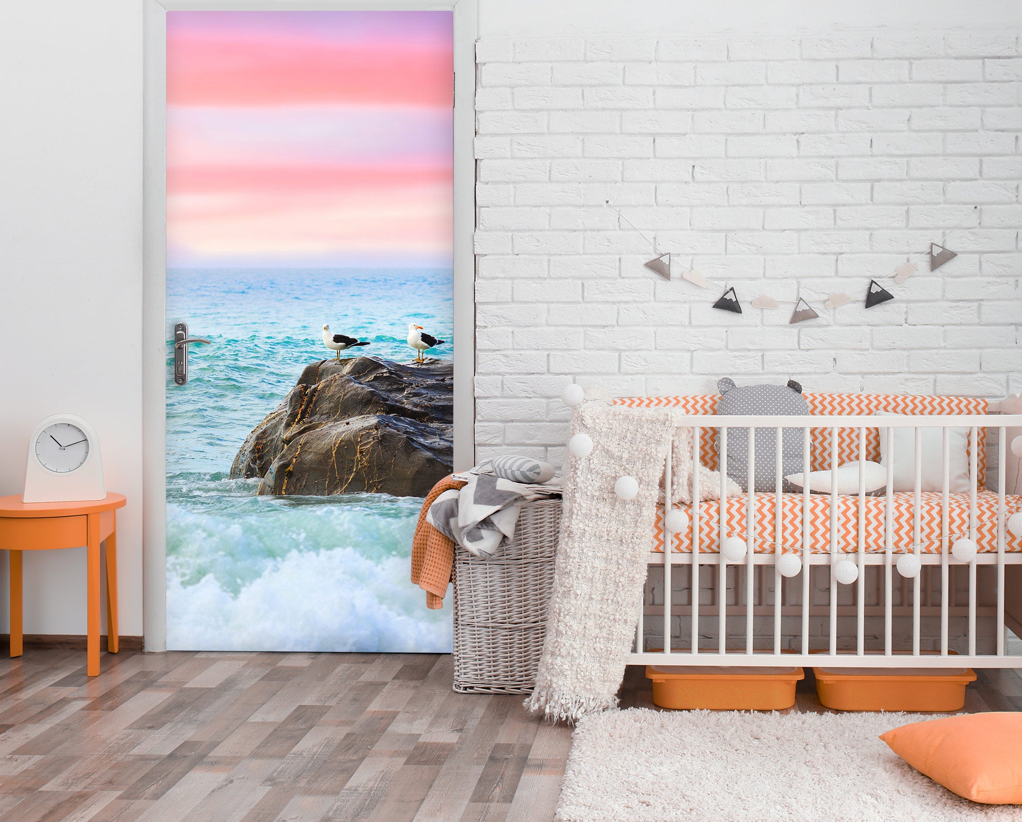 3D Pink Sky Sea 233 Door Mural