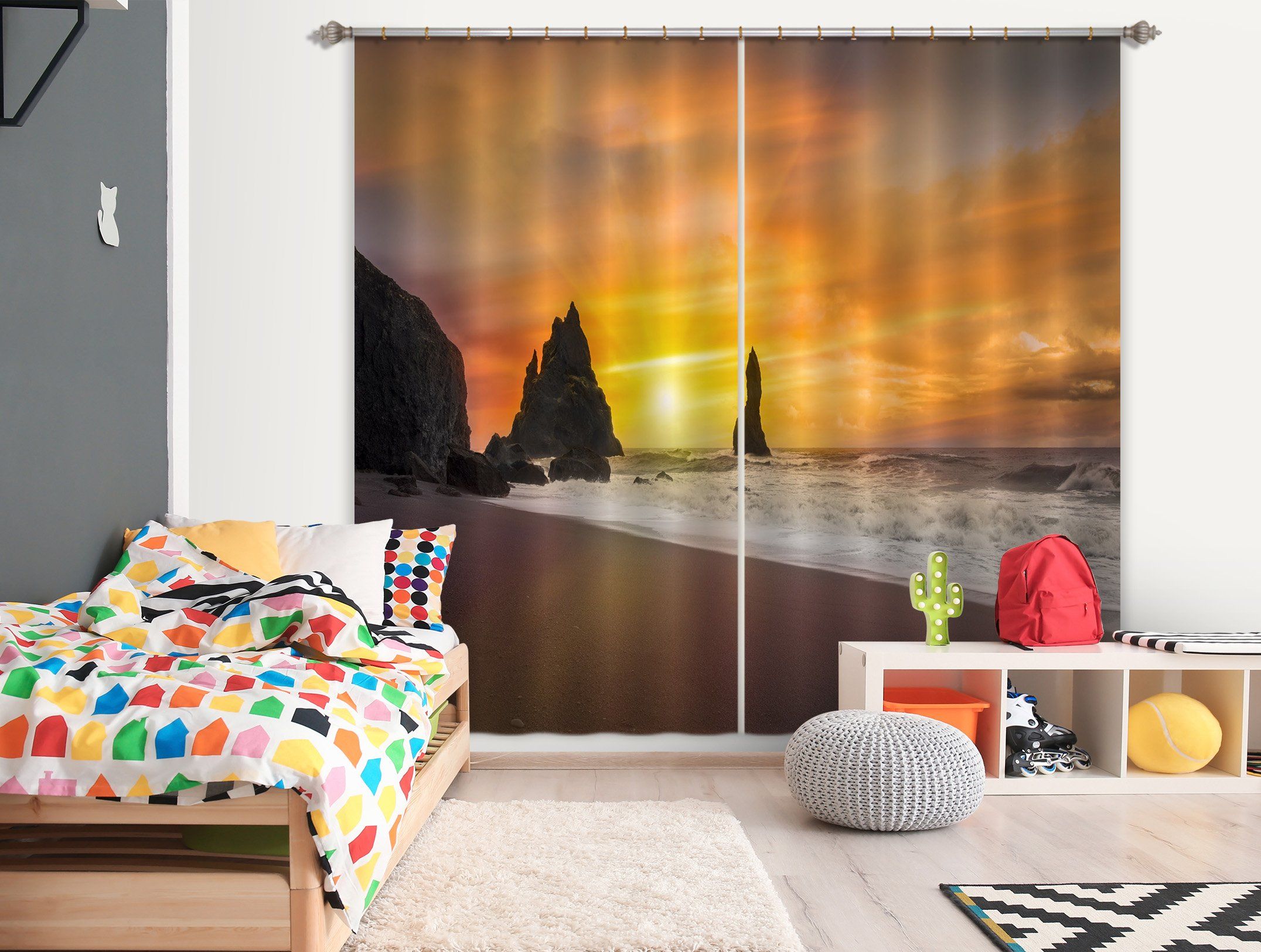 3D Beach Sunset 132 Marco Carmassi Curtain Curtains Drapes Curtains AJ Creativity Home 