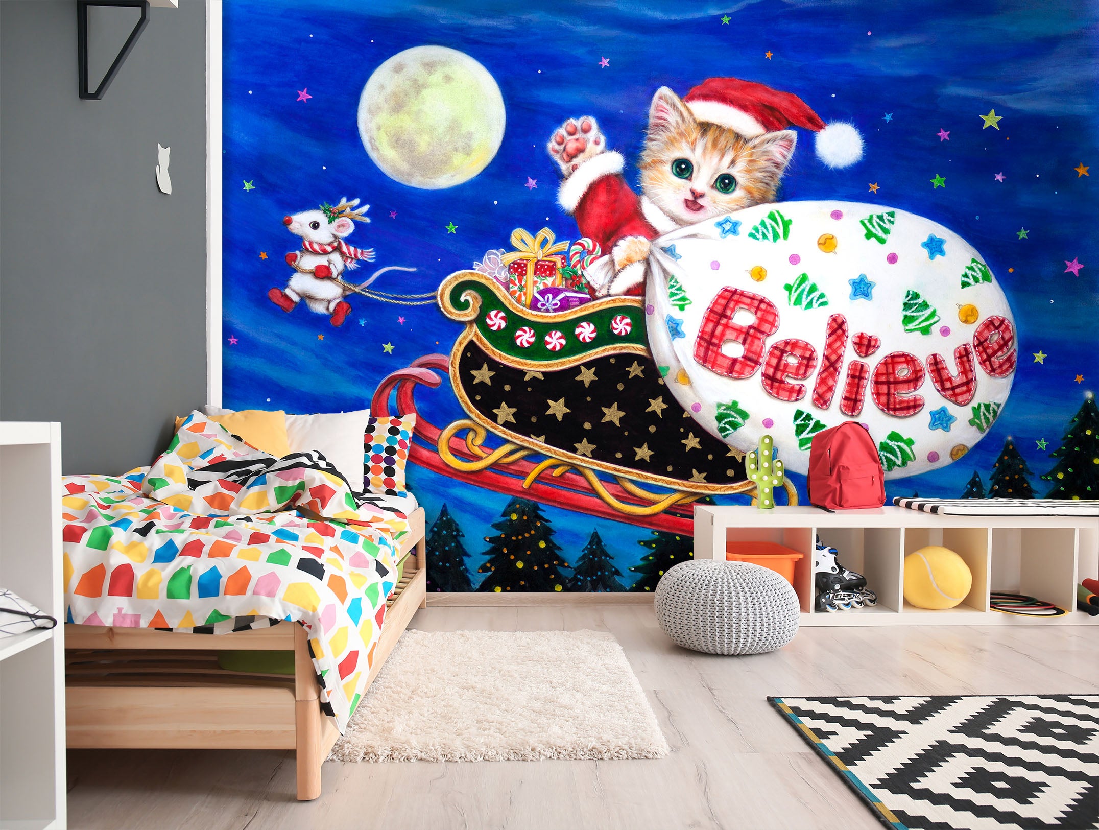 3D Christmas Cat 5409 Kayomi Harai Wall Mural Wall Murals