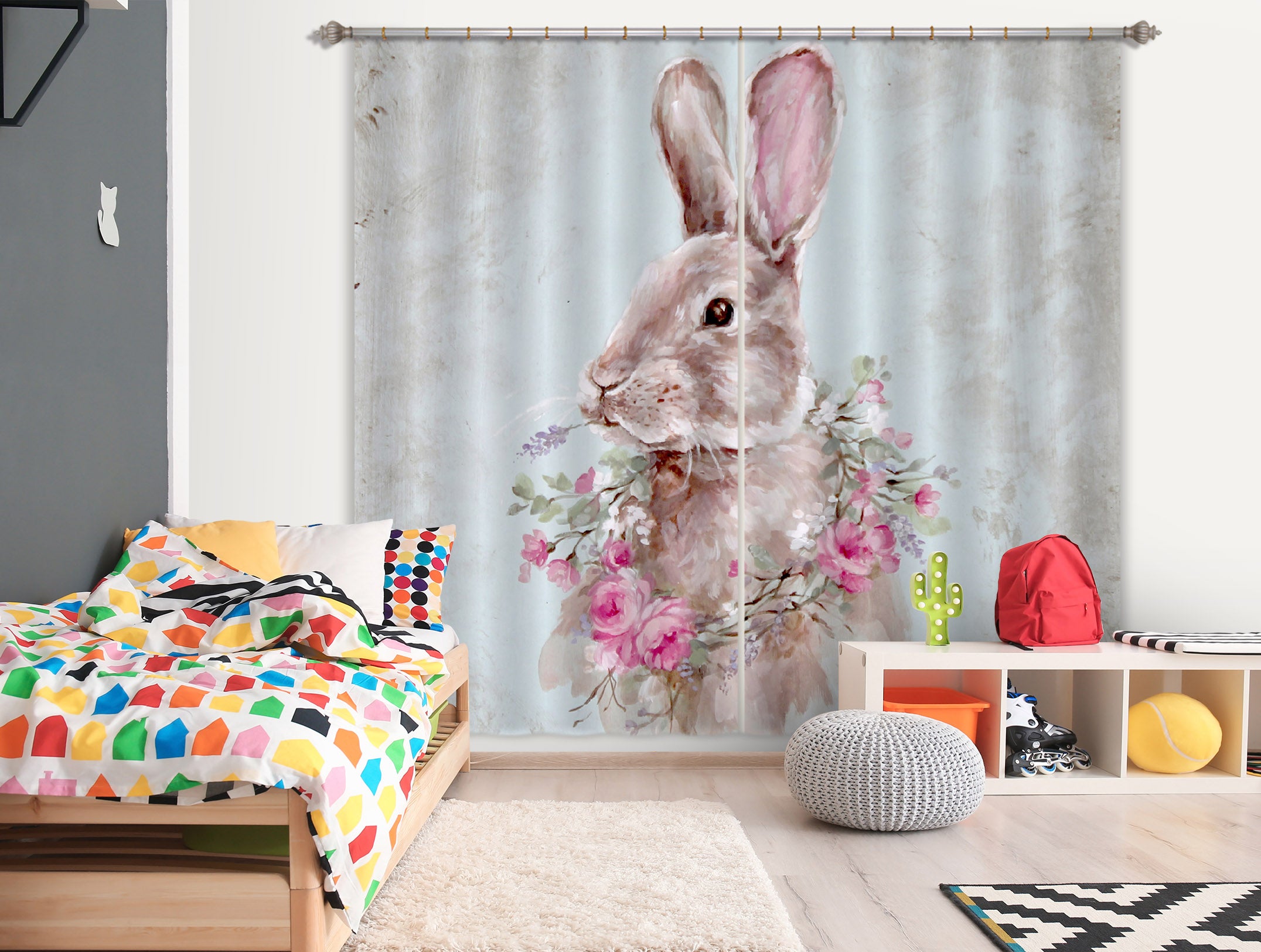 3D Rabbit Wreath 3013 Debi Coules Curtain Curtains Drapes