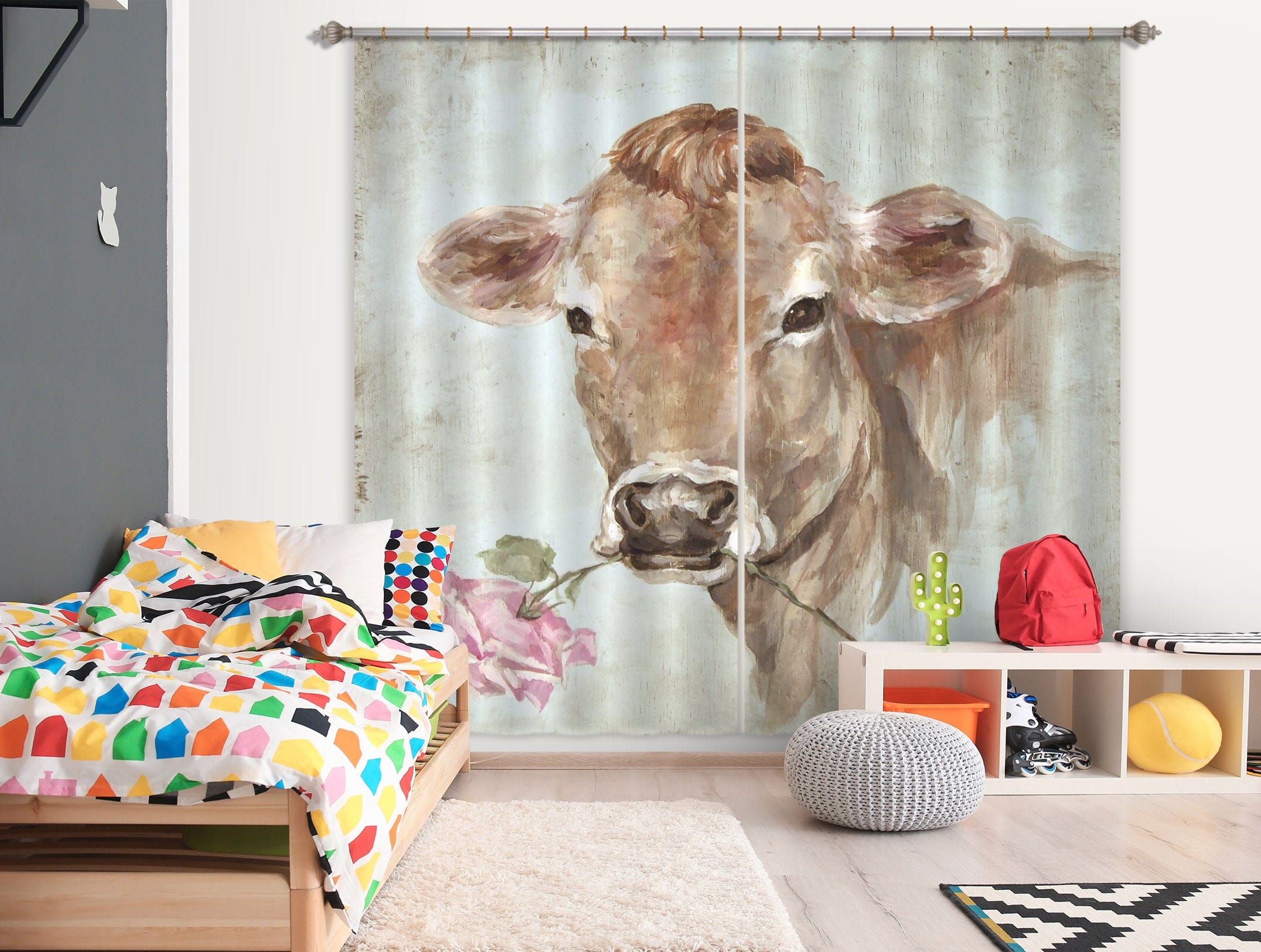 3D Cow Rose 044 Debi Coules Curtain Curtains Drapes Curtains AJ Creativity Home 