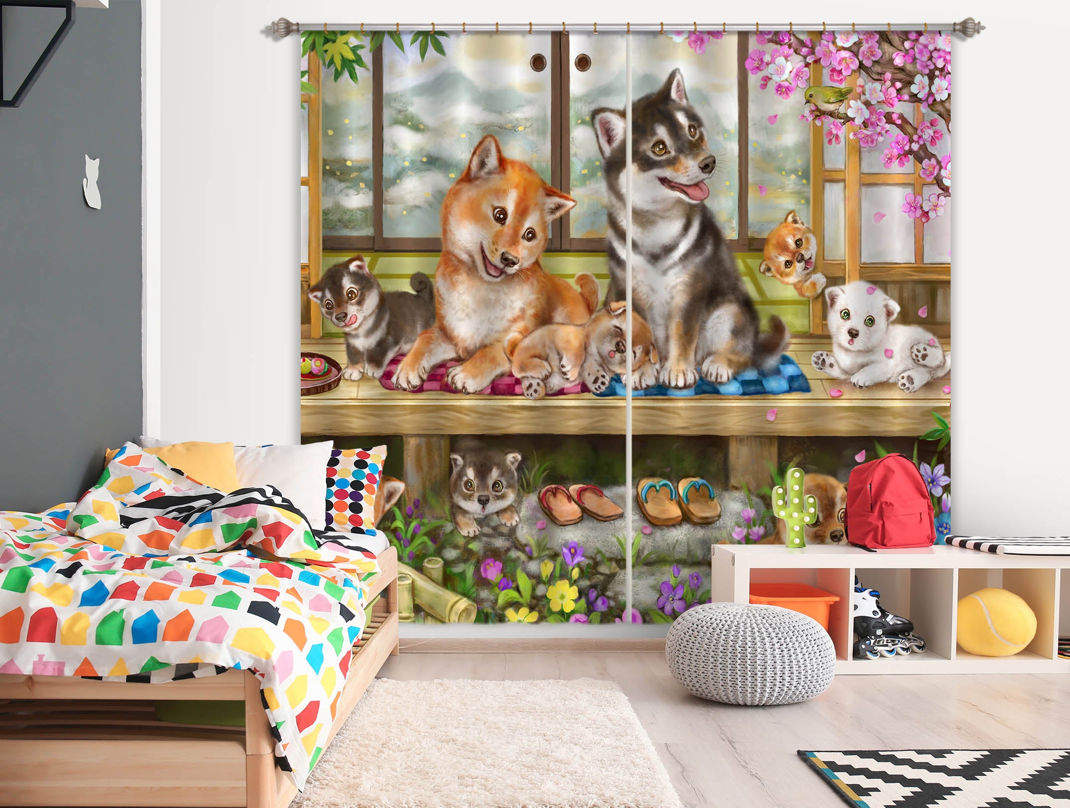 3D Pet Dog 9049 Kayomi Harai Curtain Curtains Drapes