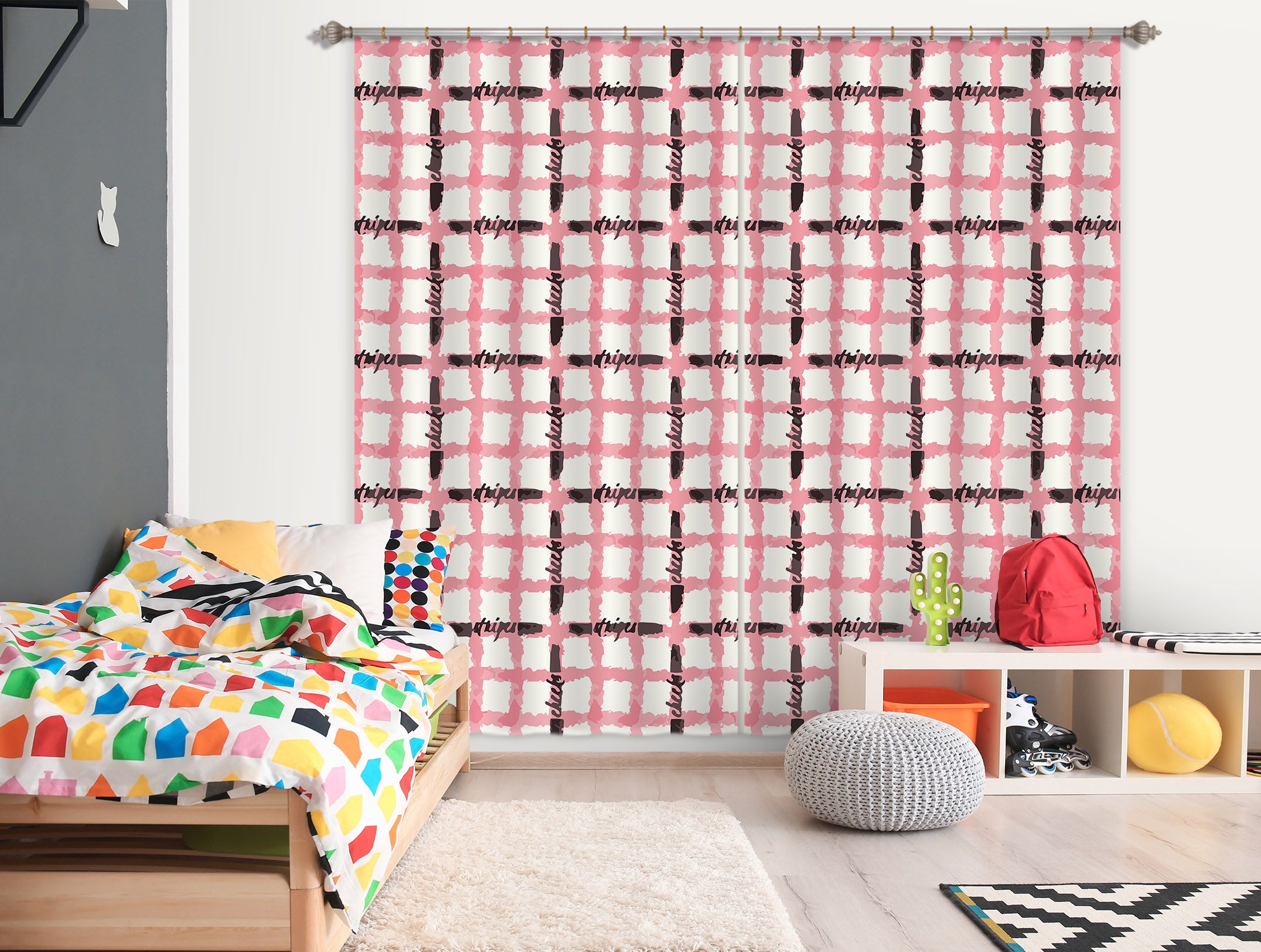 3D Pink Line Plaid 11152 Kashmira Jayaprakash Curtain Curtains Drapes