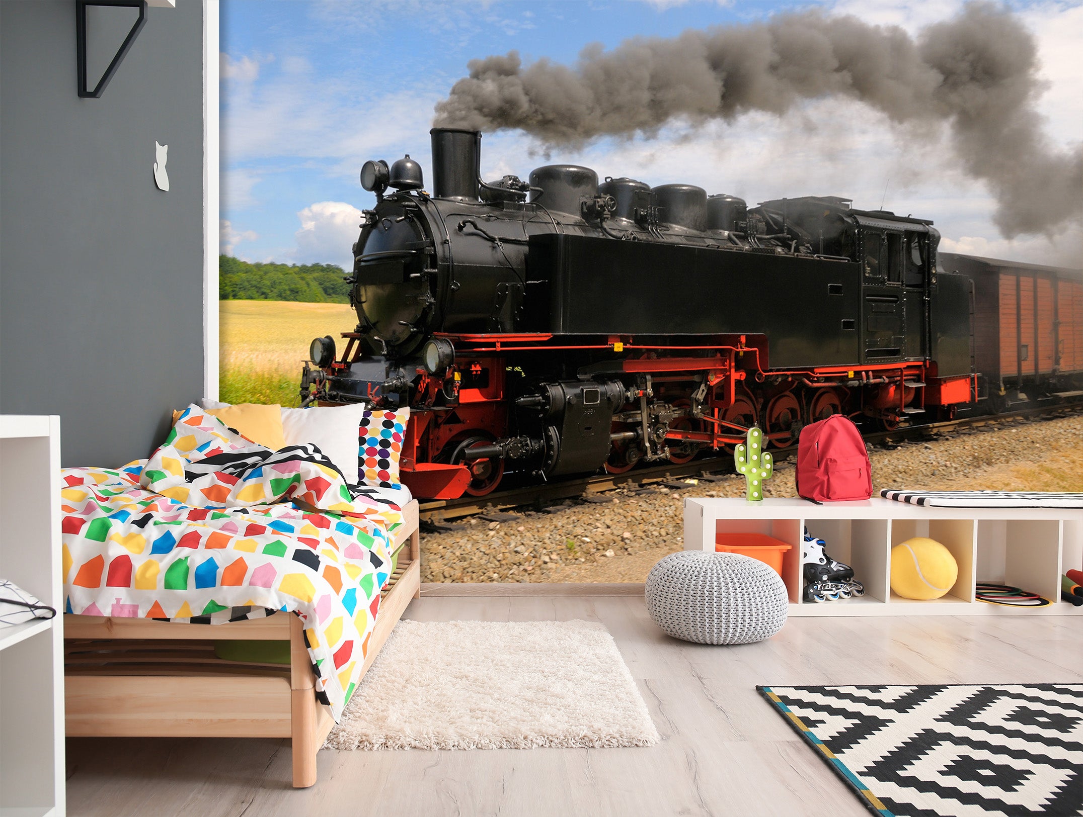 3D Grassland Train 024 Vehicle Wall Murals