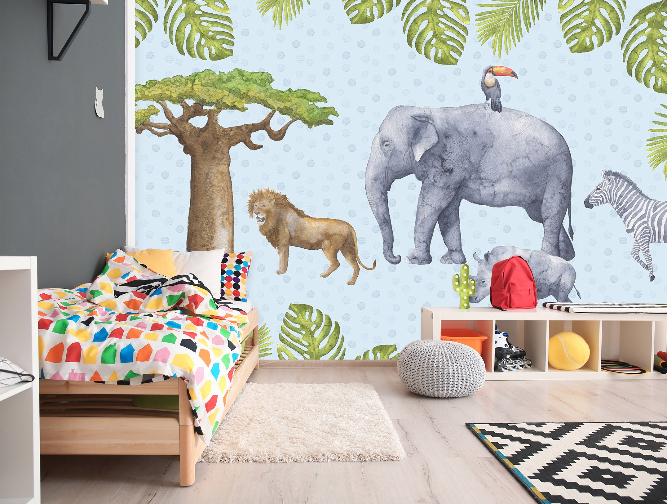 3D Elephant Lion 006 Wall Murals