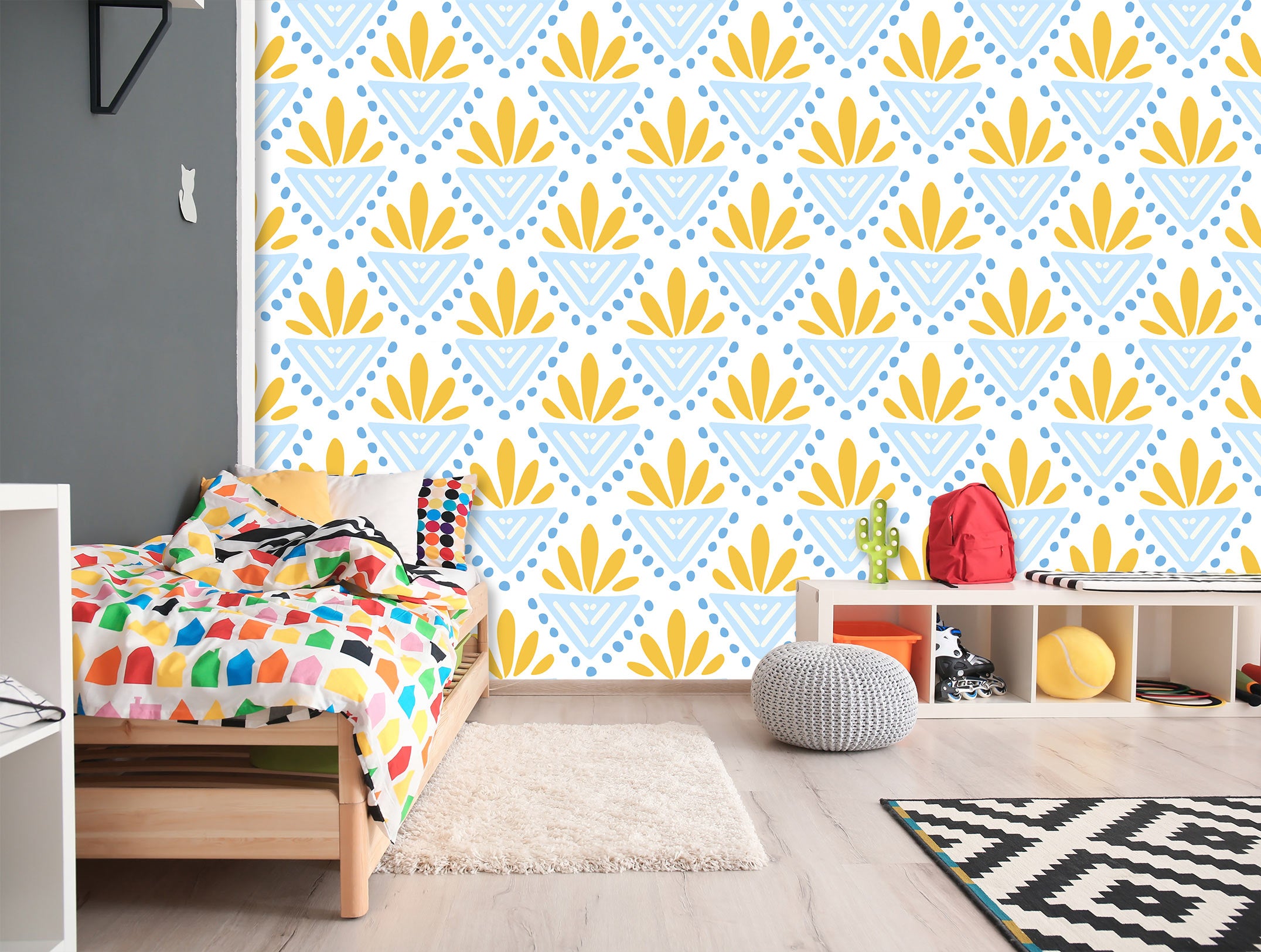 3D Yellow Blue Pattern 12064 Kashmira Jayaprakash Wall Mural Wall Murals