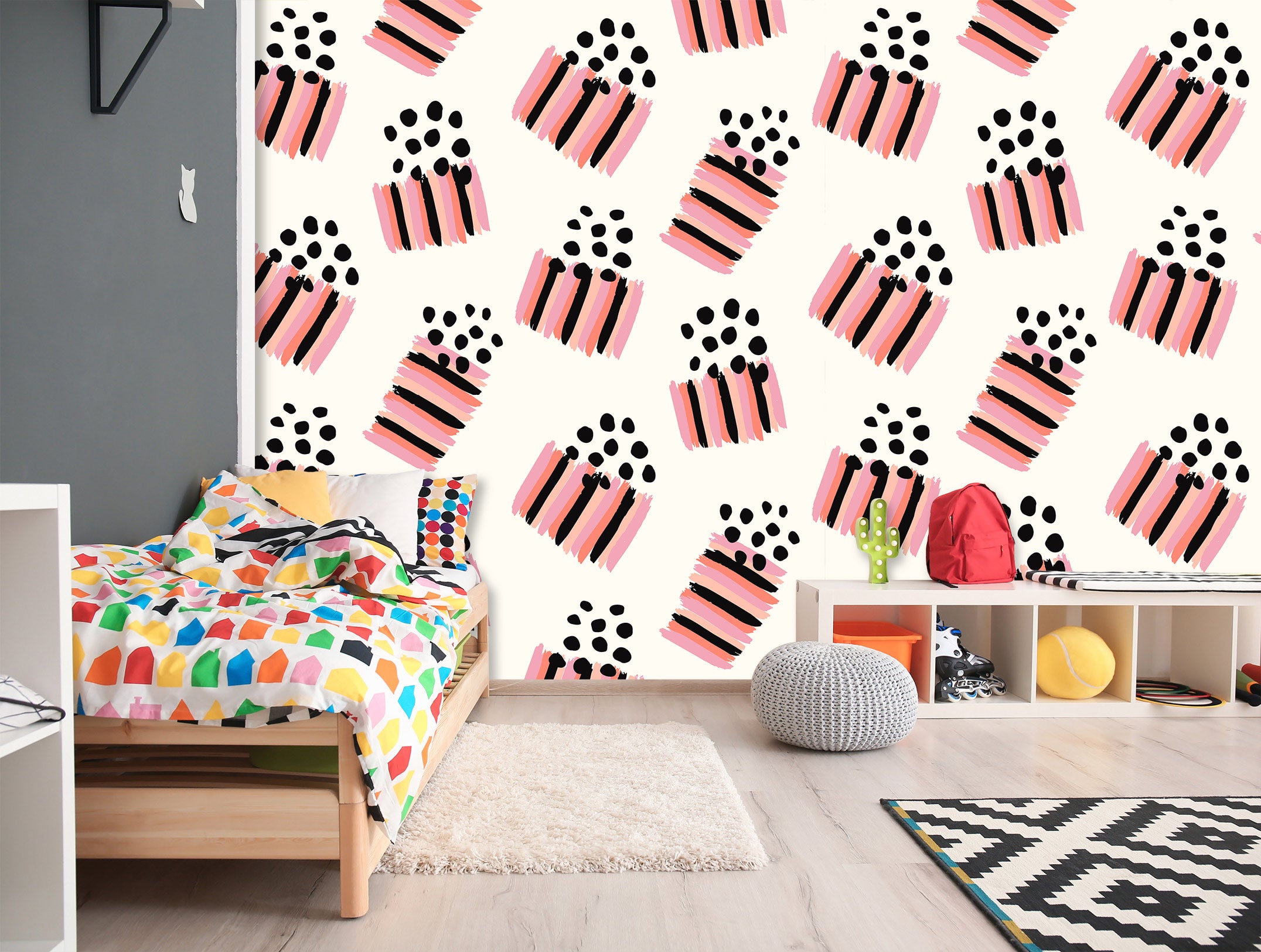 3D Pink Black Stripes 120134 Kashmira Jayaprakash Wall Mural Wall Murals