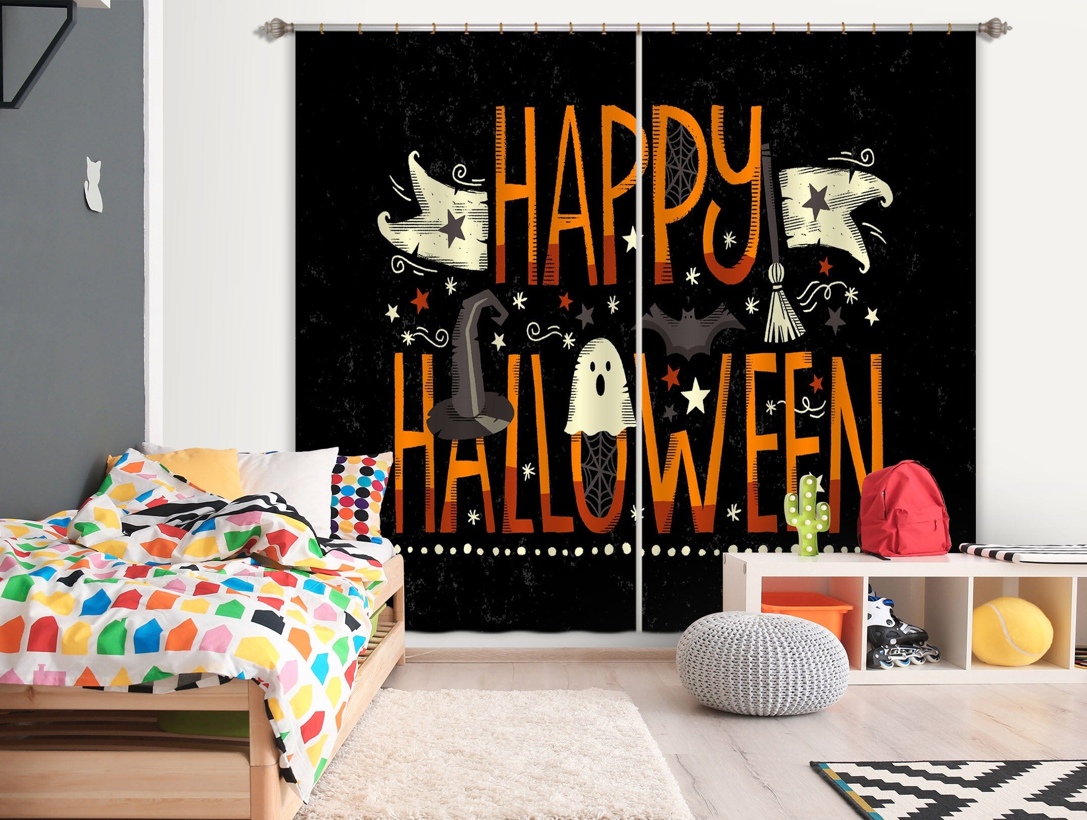 3D Ghost Hat Festival 030 Halloween Curtains Drapes Curtains AJ Creativity Home 